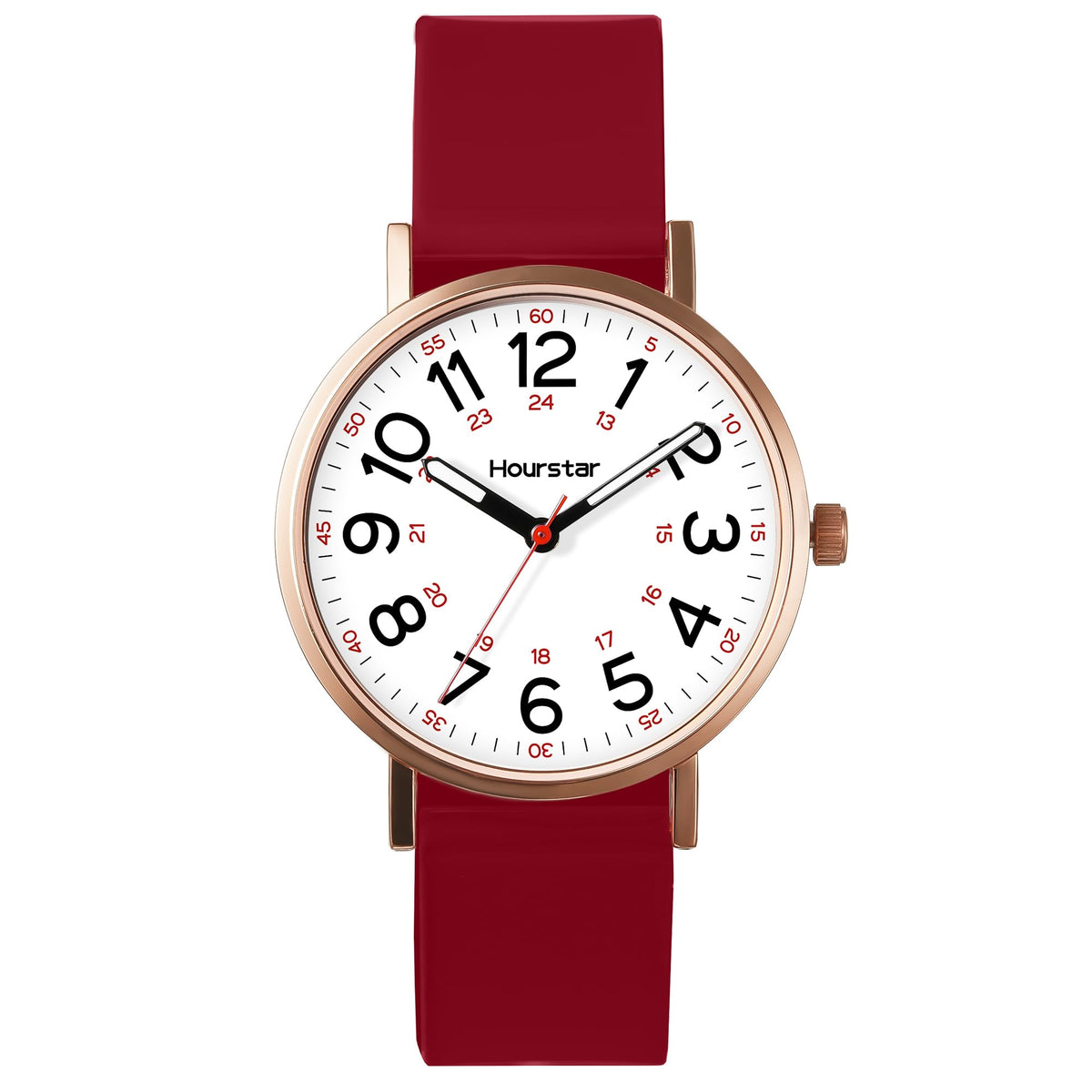Women's Analog Nurse Watch with Second Hand for Nursing, 12/24 Time, Silicone Band, Easy Read