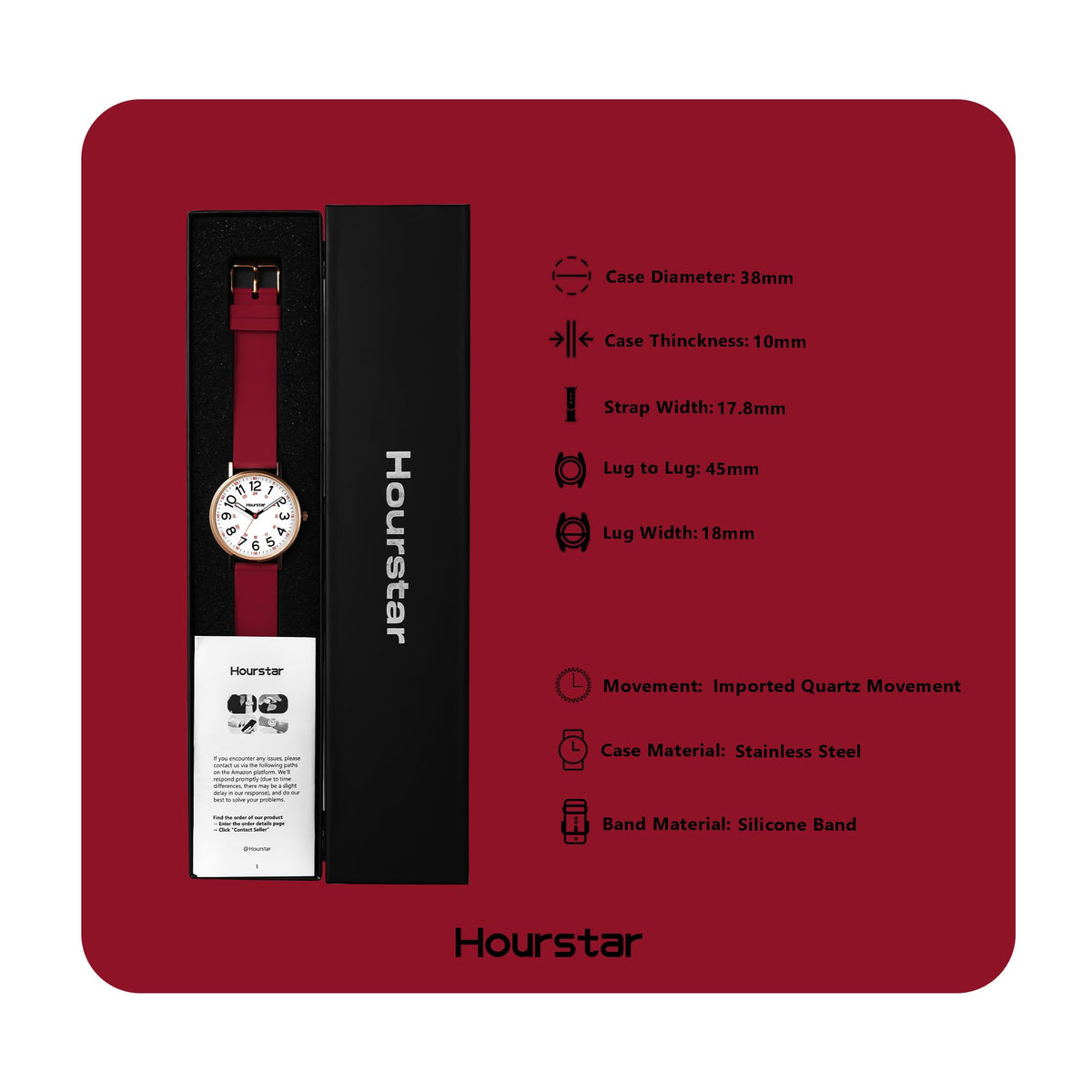 Women's Analog Nurse Watch with Second Hand for Nursing, 12/24 Time, Silicone Band, Easy Read