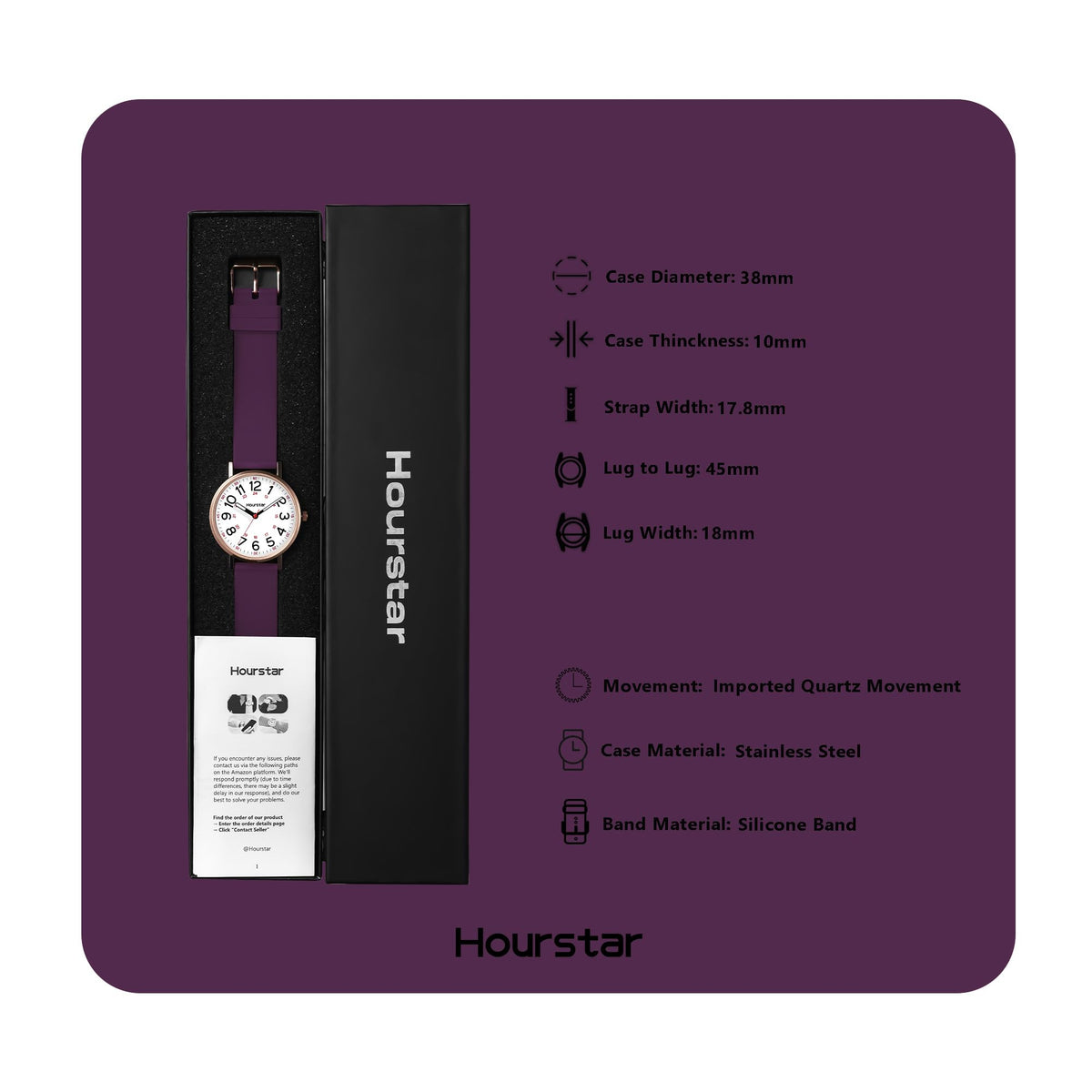 Women's Analog Nurse Watch with Second Hand for Nursing, 12/24 Time, Silicone Band, Easy Read