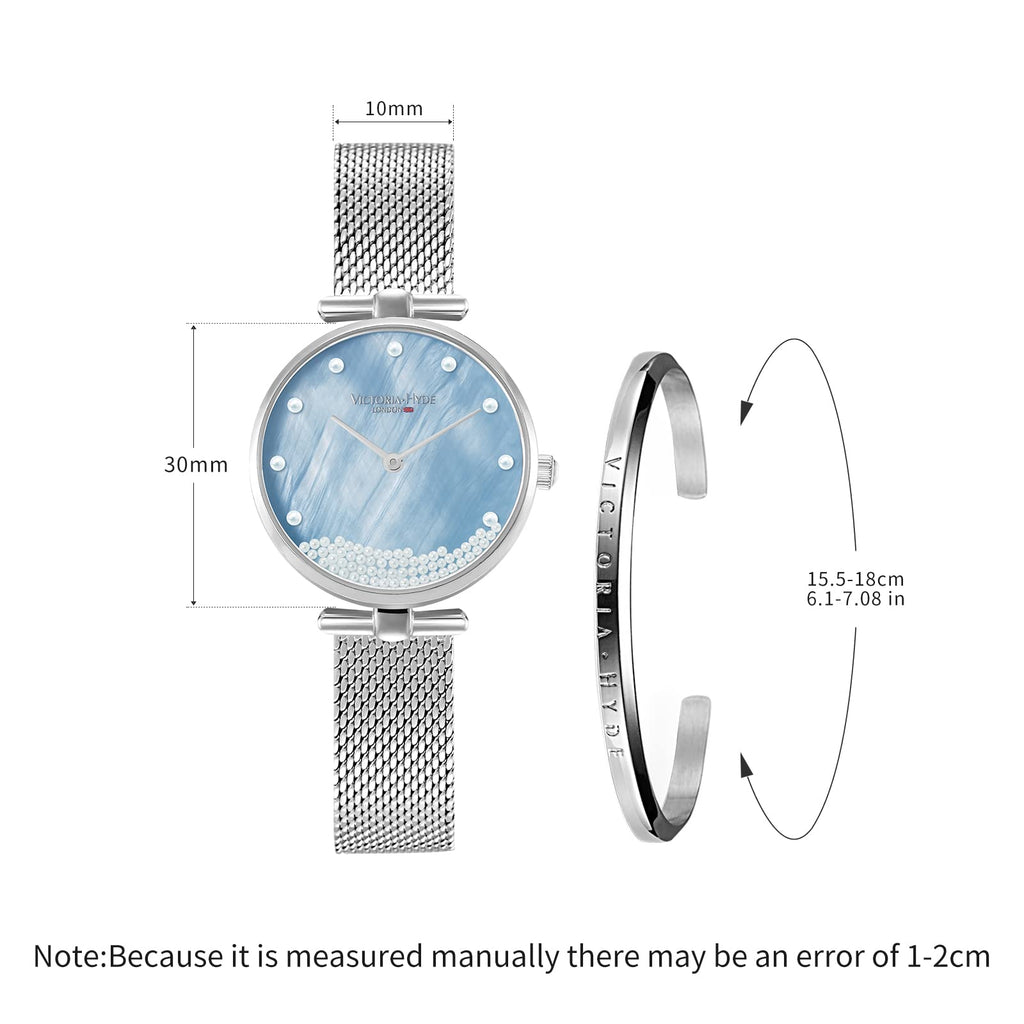 VICTORIA HYDE Women's Watch Sets Silver Ladies Watch with Mother of Pearl Dial Wrist Watch Bangle Set