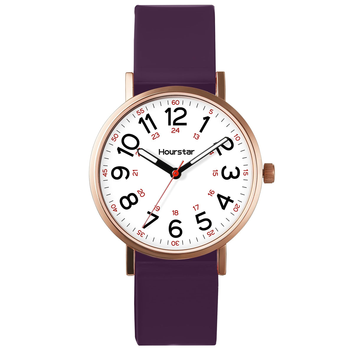 Women's Analog Nurse Watch with Second Hand for Nursing, 12/24 Time, Silicone Band, Easy Read