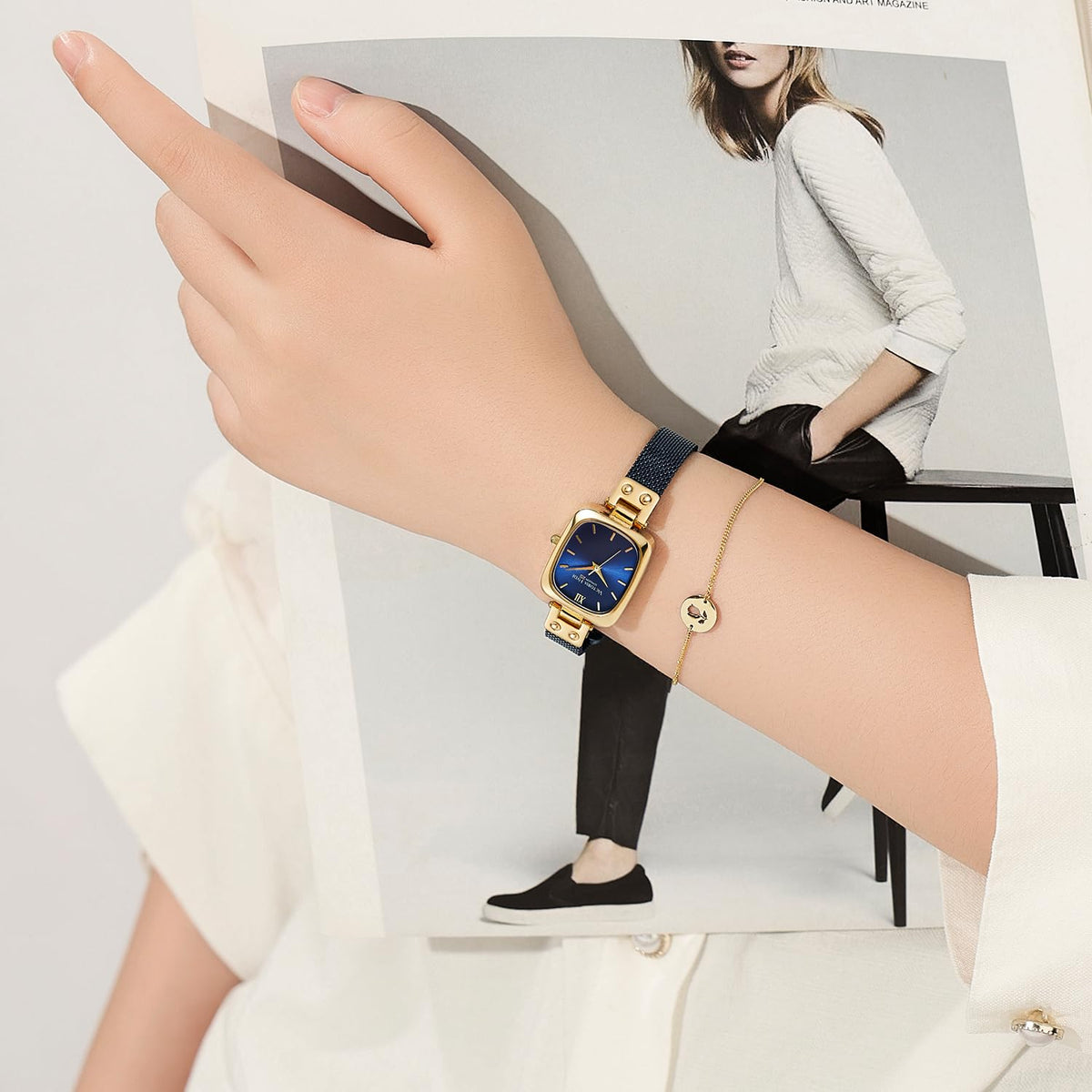 VICTORIA HYDE Dainty Women's Wrist Watch, Rectangle Watches for Women, Womens Watch with Stainless Steel Bracelet or Leather Band
