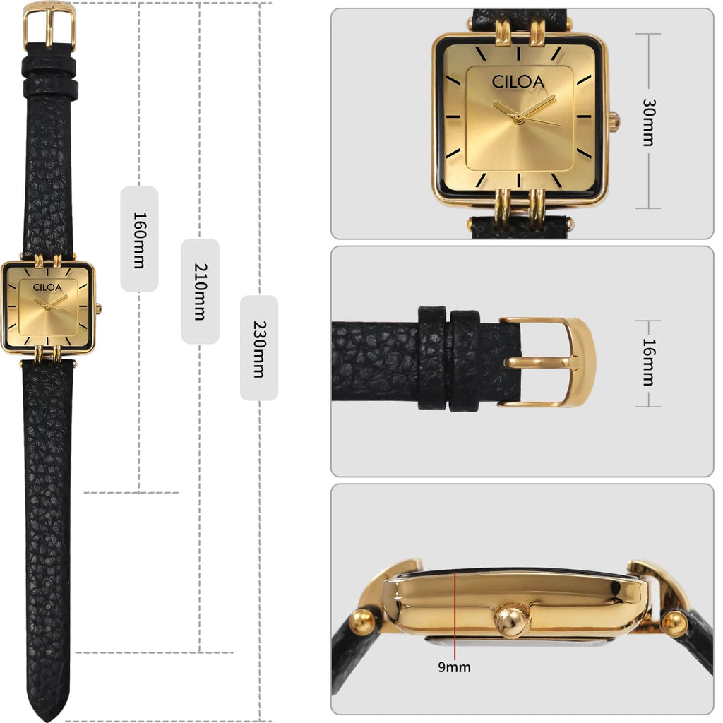 Women's Leather Strap Watch Dainty Elegant Gold Watches for Women Classic Casual Fashion Square Ladies Watch Gifts Present for Her