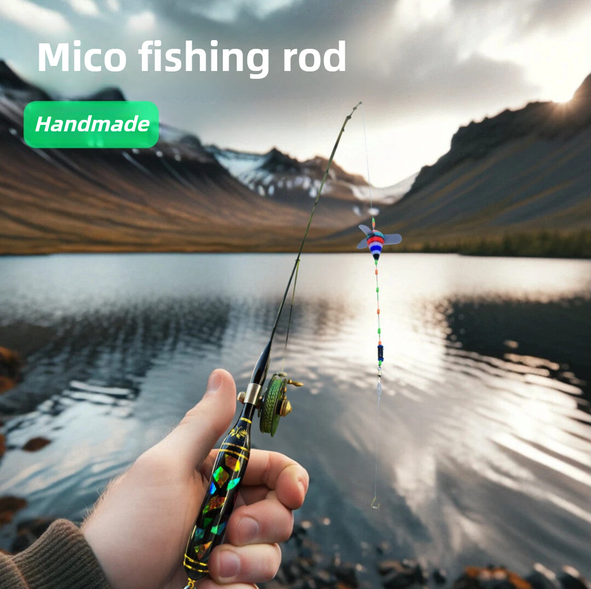 Handmade 38 cm Micro Fishing Rod with Mini Reel