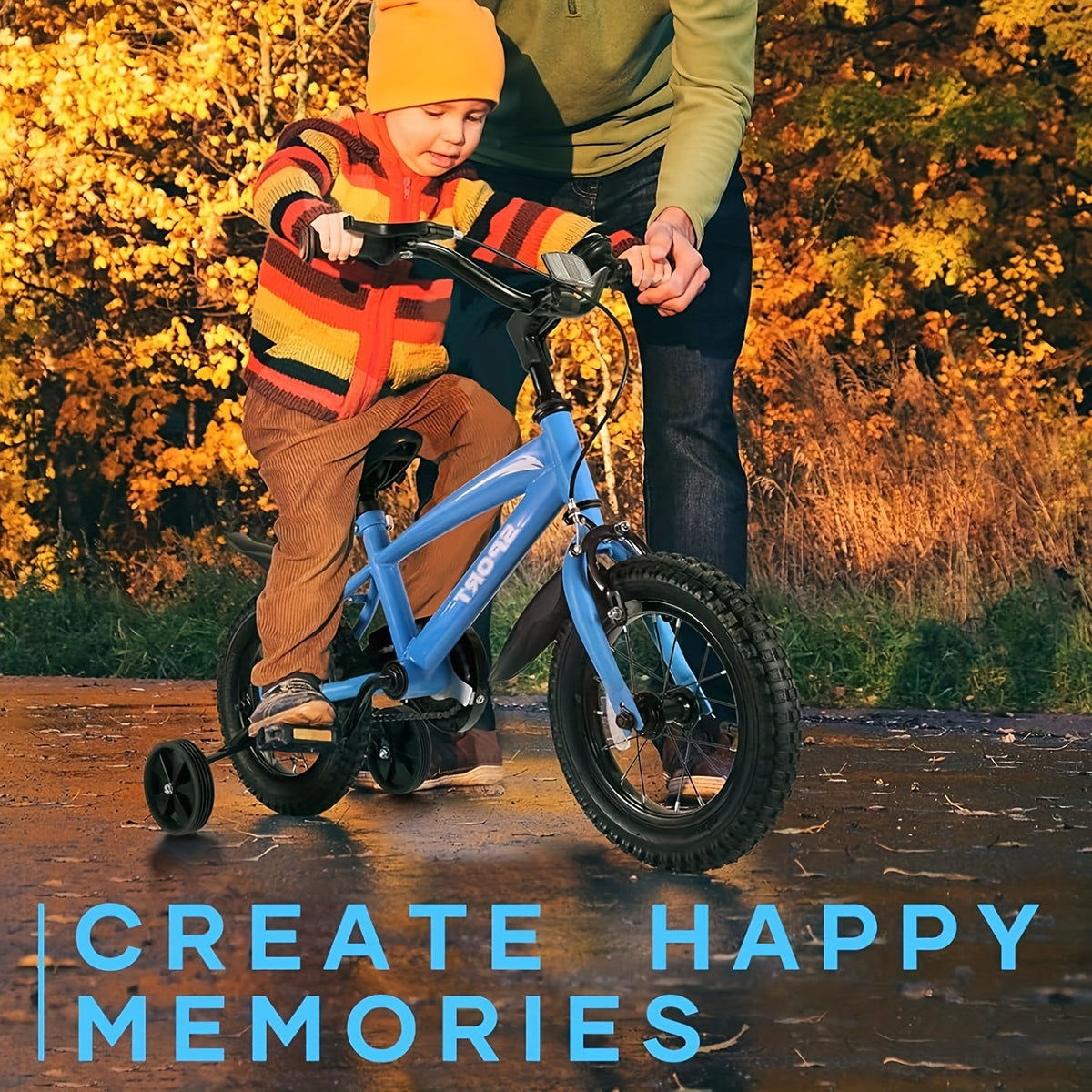 VITALMETER 14-Inch Kids Bike with Removable Training Wheels — Ages 3-6, Adjustable Seat & Dual Brakes, Bell (Blue)