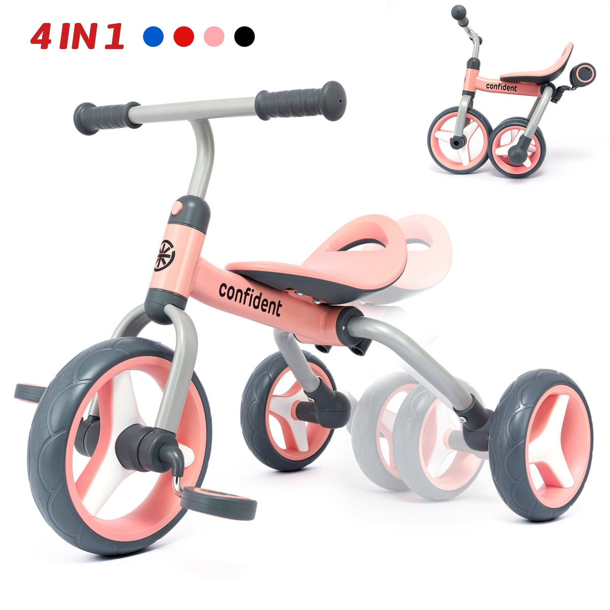 4-in-1 Folding Toddler Balance Tricycle – Convertible Pedal & Balance Bike for Ages 2+, Removable Pedals, One-Button Fold, Adjustable Seat & Handlebars – Unisex Birthday Gift