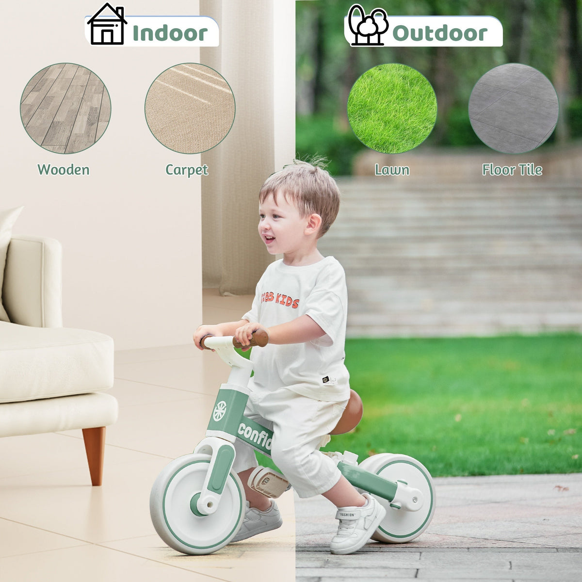 5-in-1 Toddler Balance Bike & Tricycle — Convertible Ride-On with Removable Pedals & Push Handle, Ages 2+, Green