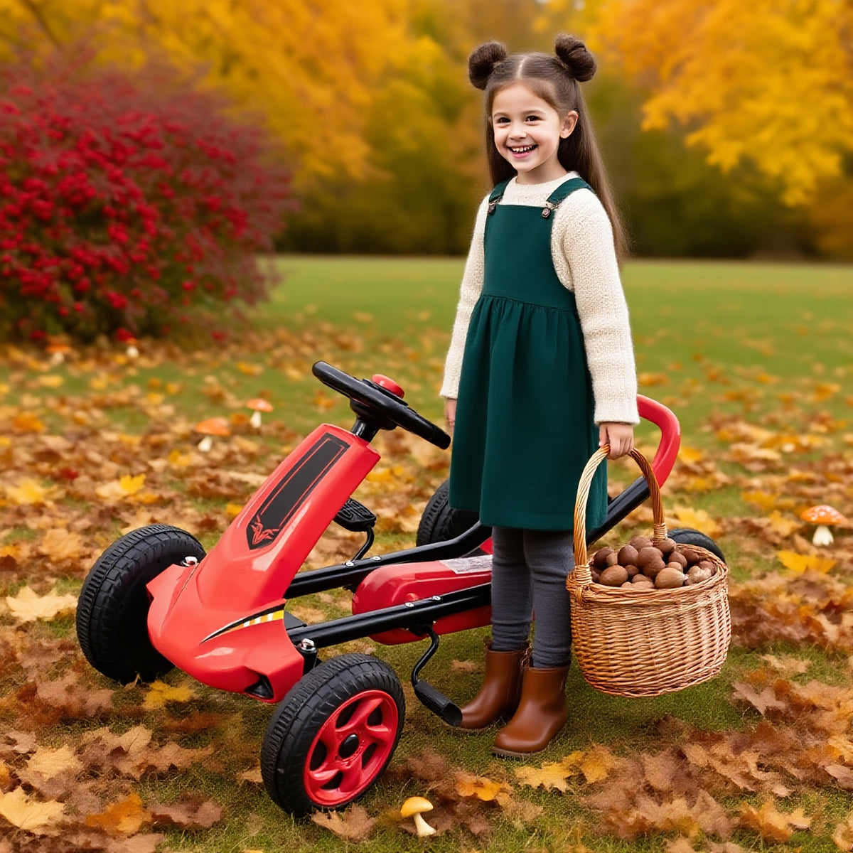 Kids 4-Wheel Training Bike - Ages 3+ | Steel Frame, Adjustable Seat & Footrests, Ergonomic Handlebars, Red/Blue