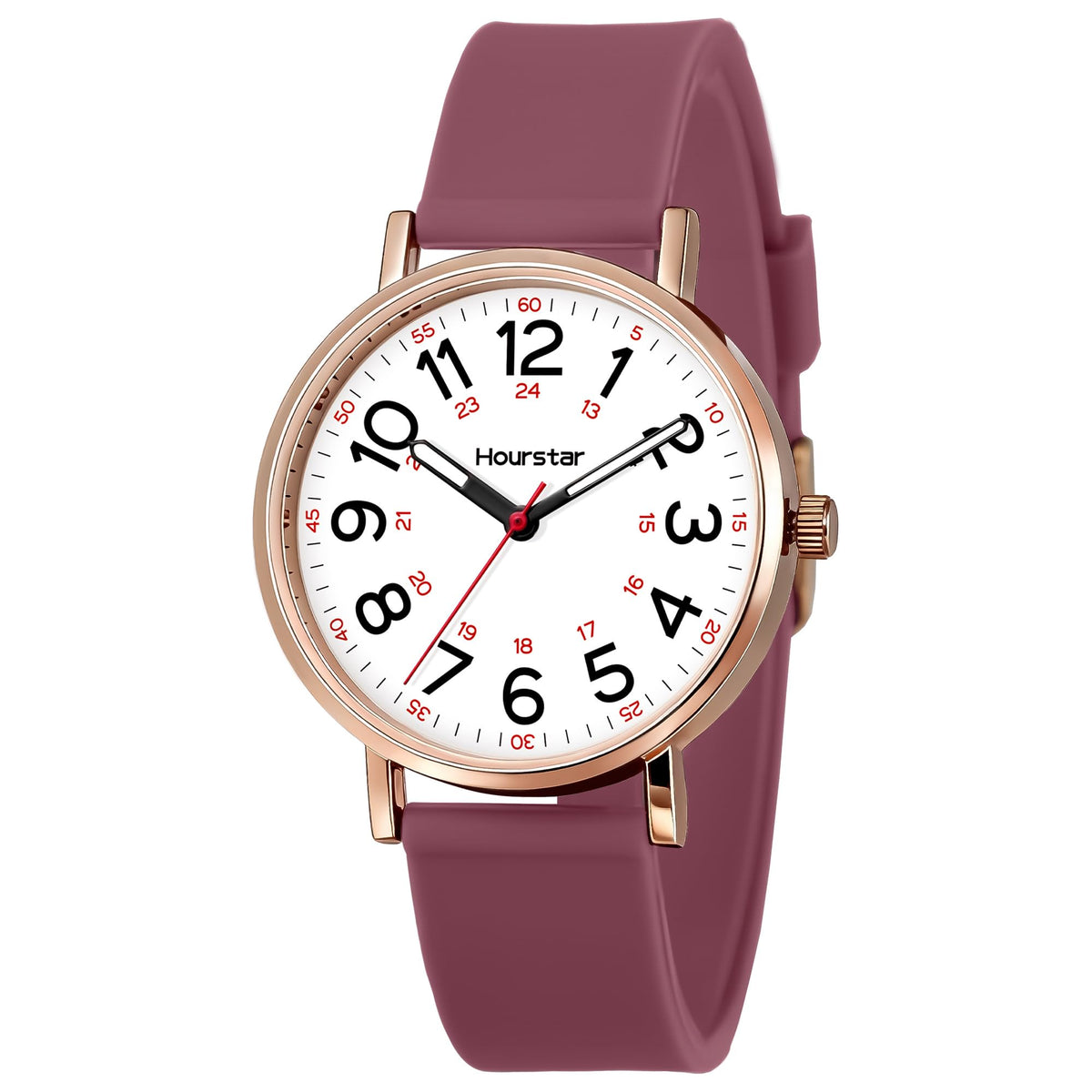 Women's Analog Nurse Watch with Second Hand for Nursing, 12/24 Time, Silicone Band, Easy Read