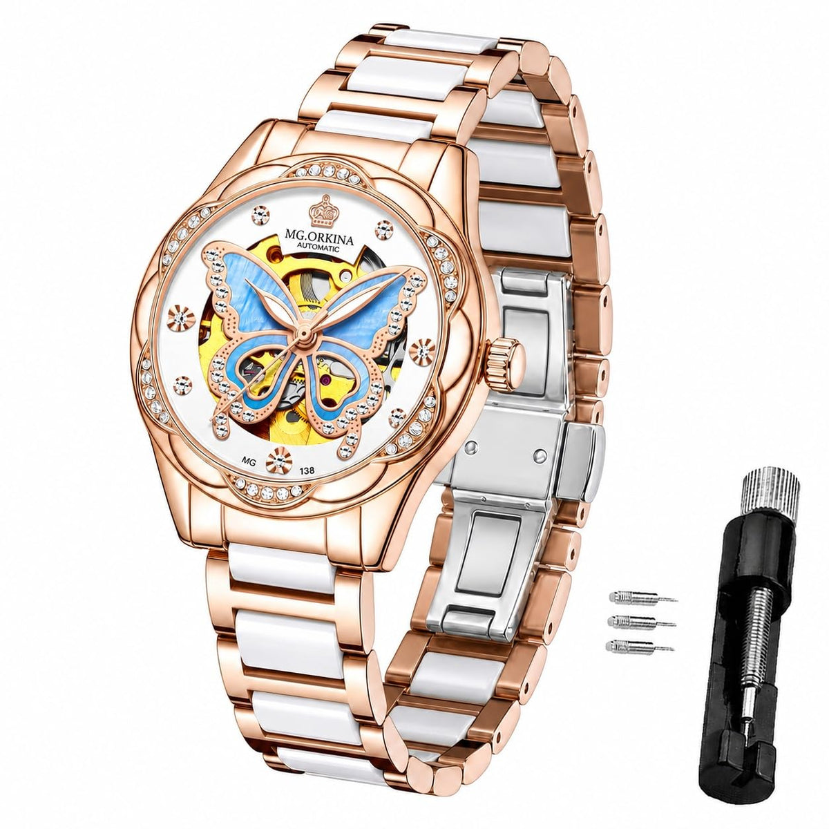 Vetra Women Watches Automatic Luxury Diamond Dress Ladies Watch Fashion Waterproof Ceramic Strap Rose Gold Self Winding Female Wrist Watch