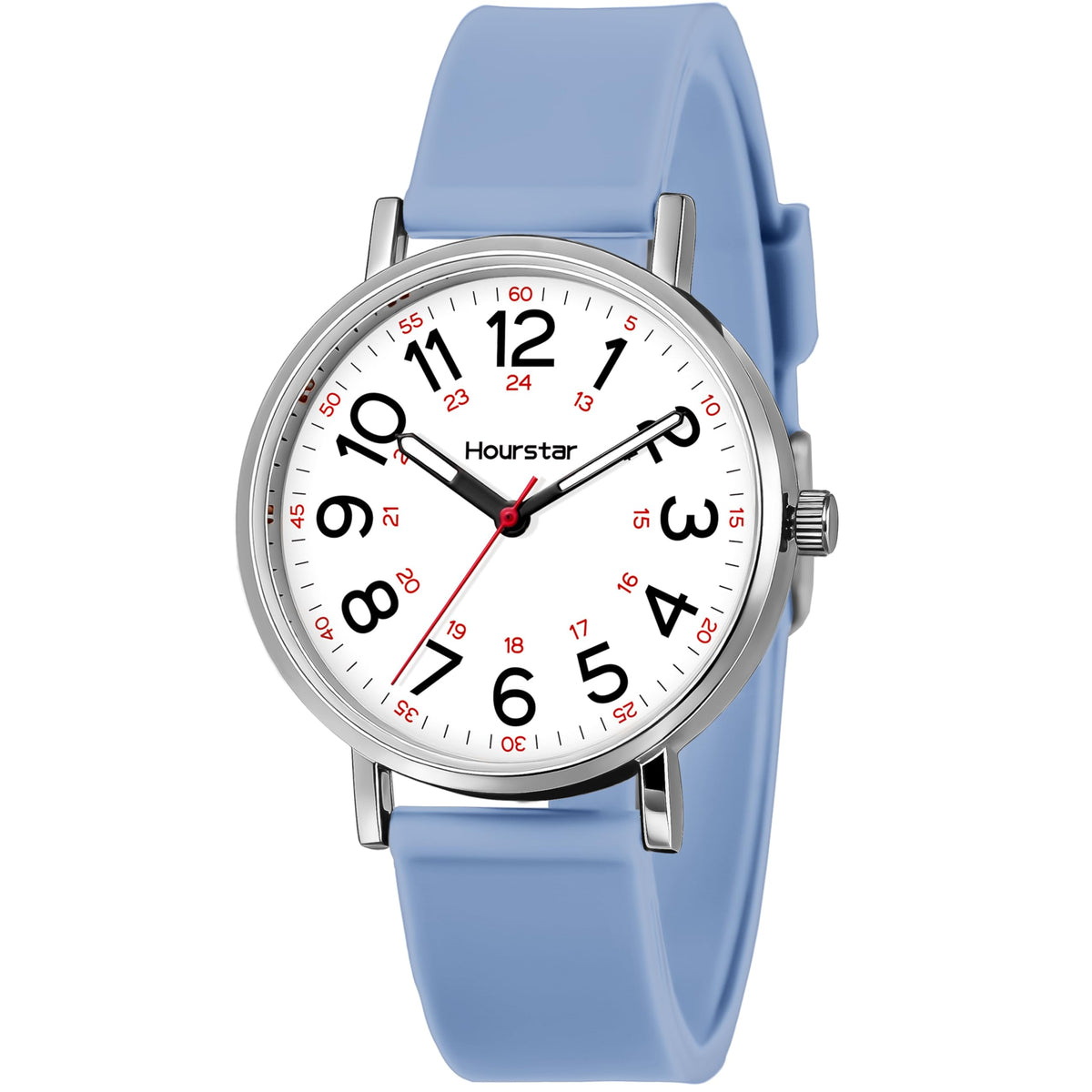 Women's Analog Nurse Watch with Second Hand for Nursing, 12/24 Time, Silicone Band, Easy Read