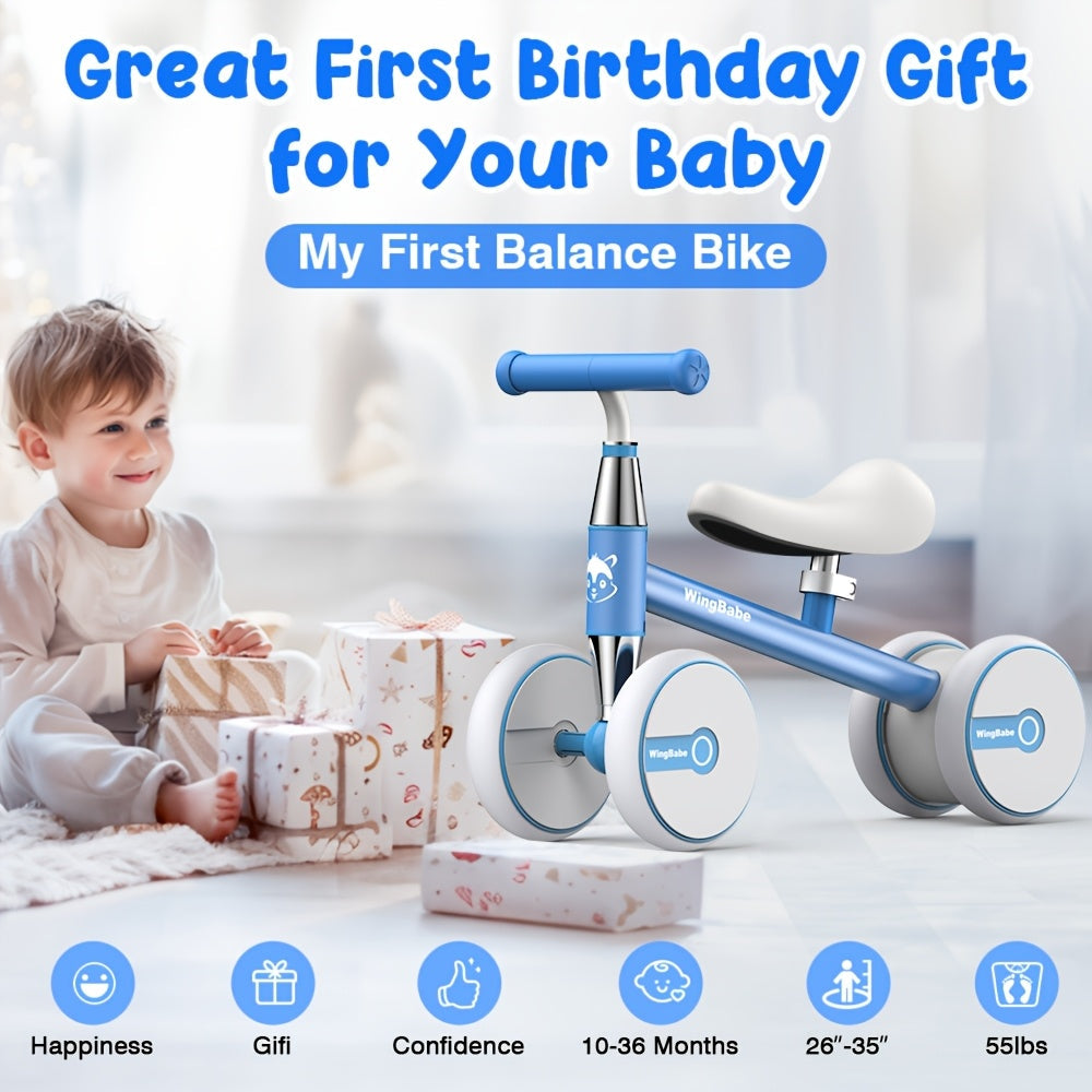 4-Wheel Toddler Balance Bike for 12-36 Months (1-3 Years) – Adjustable Seat 10.6-13 in | Lightweight 5 lb, Supports up to 25 kg/55 lb – First Ride Gift for Boys & Girls