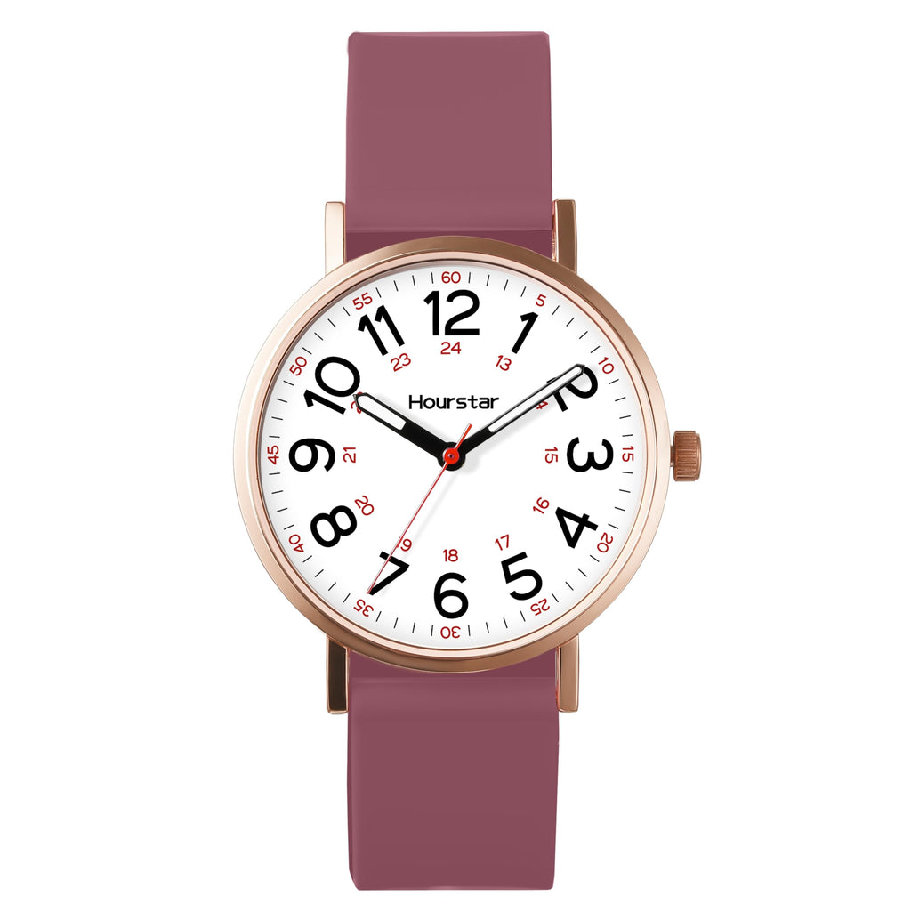 Women's Analog Nurse Watch with Second Hand for Nursing, 12/24 Time, Silicone Band, Easy Read