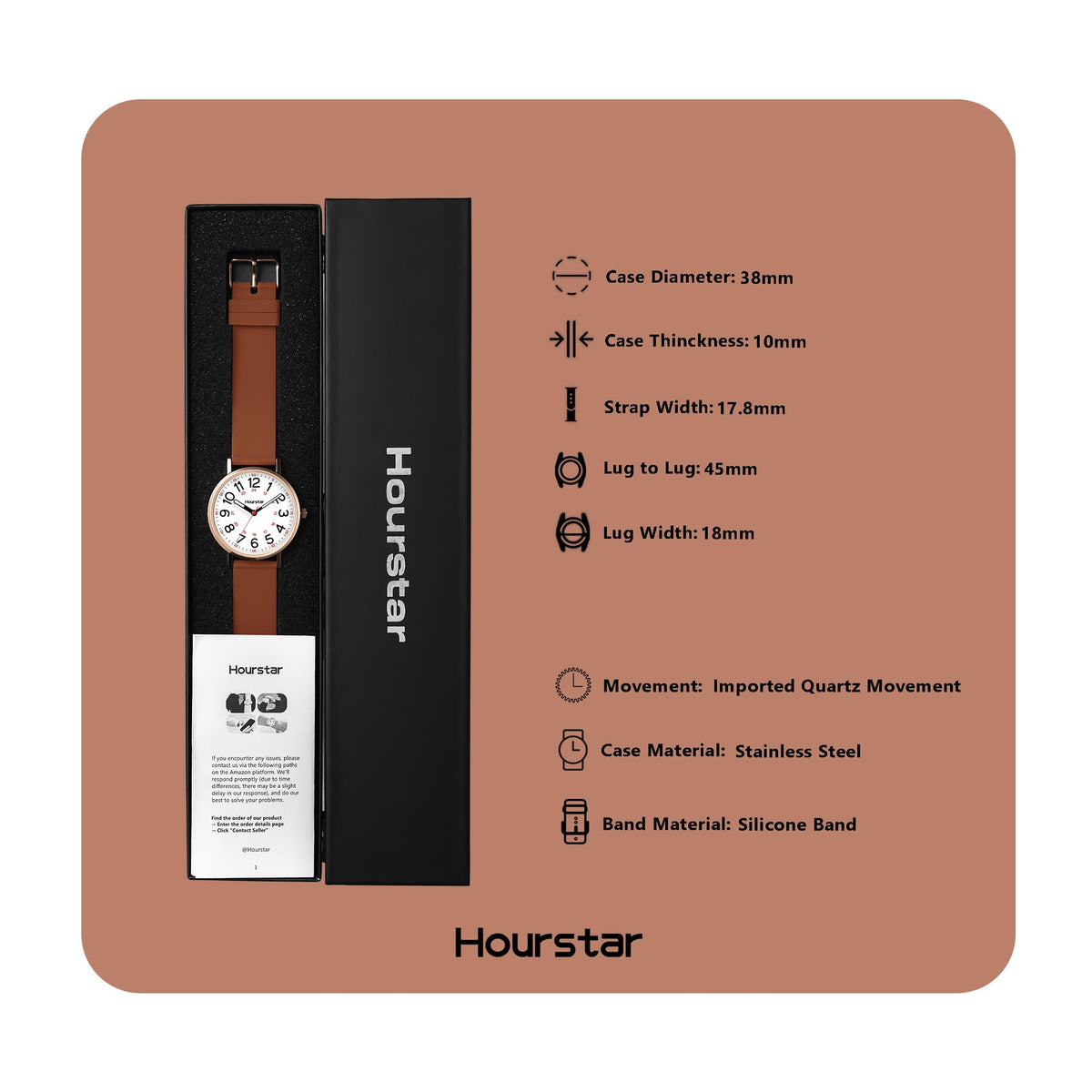 Women's Analog Nurse Watch with Second Hand for Nursing, 12/24 Time, Silicone Band, Easy Read