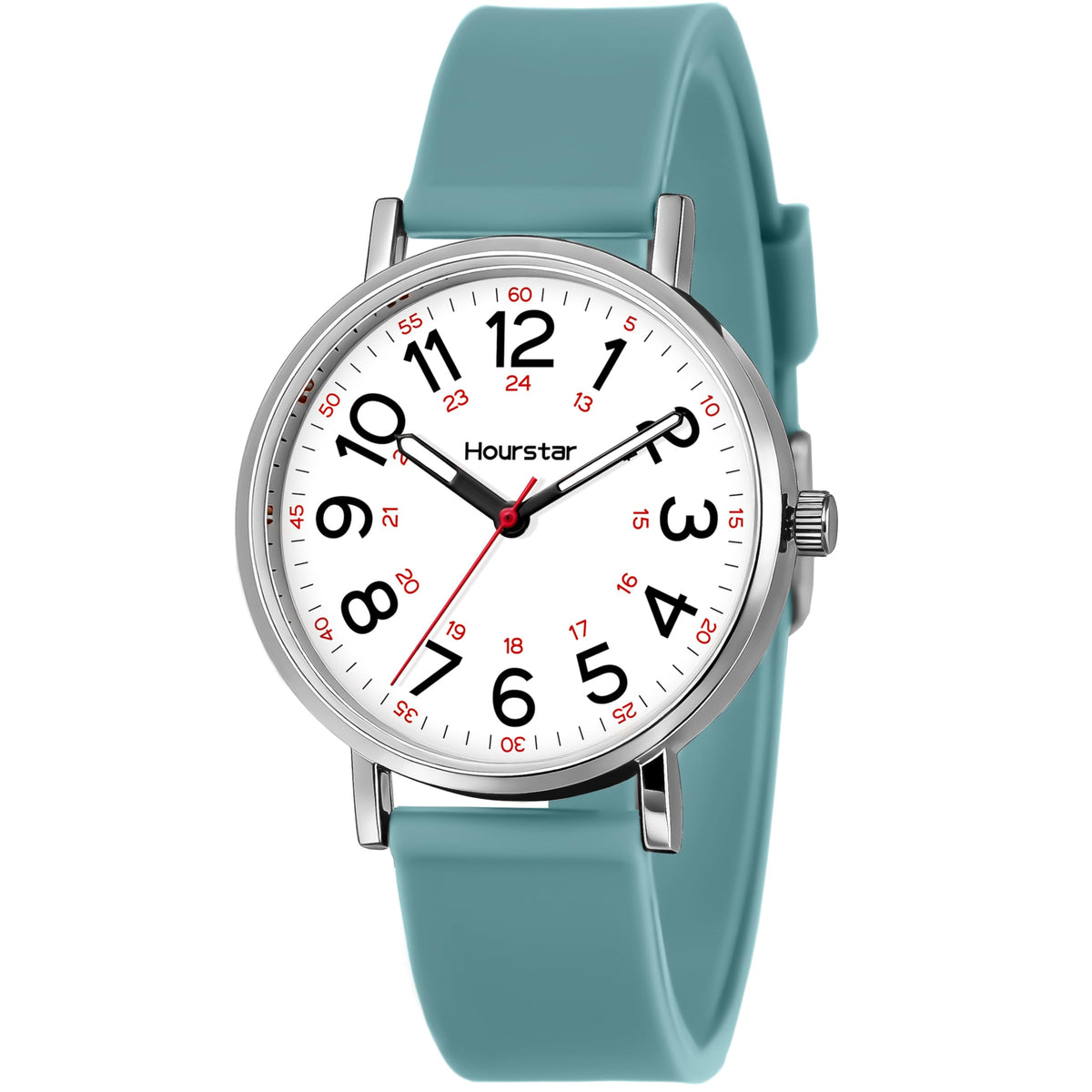 Women's Analog Nurse Watch with Second Hand for Nursing, 12/24 Time, Silicone Band, Easy Read