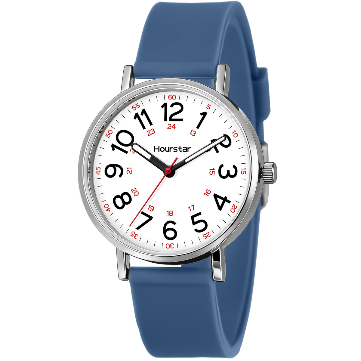 Women's Analog Nurse Watch with Second Hand for Nursing, 12/24 Time, Silicone Band, Easy Read