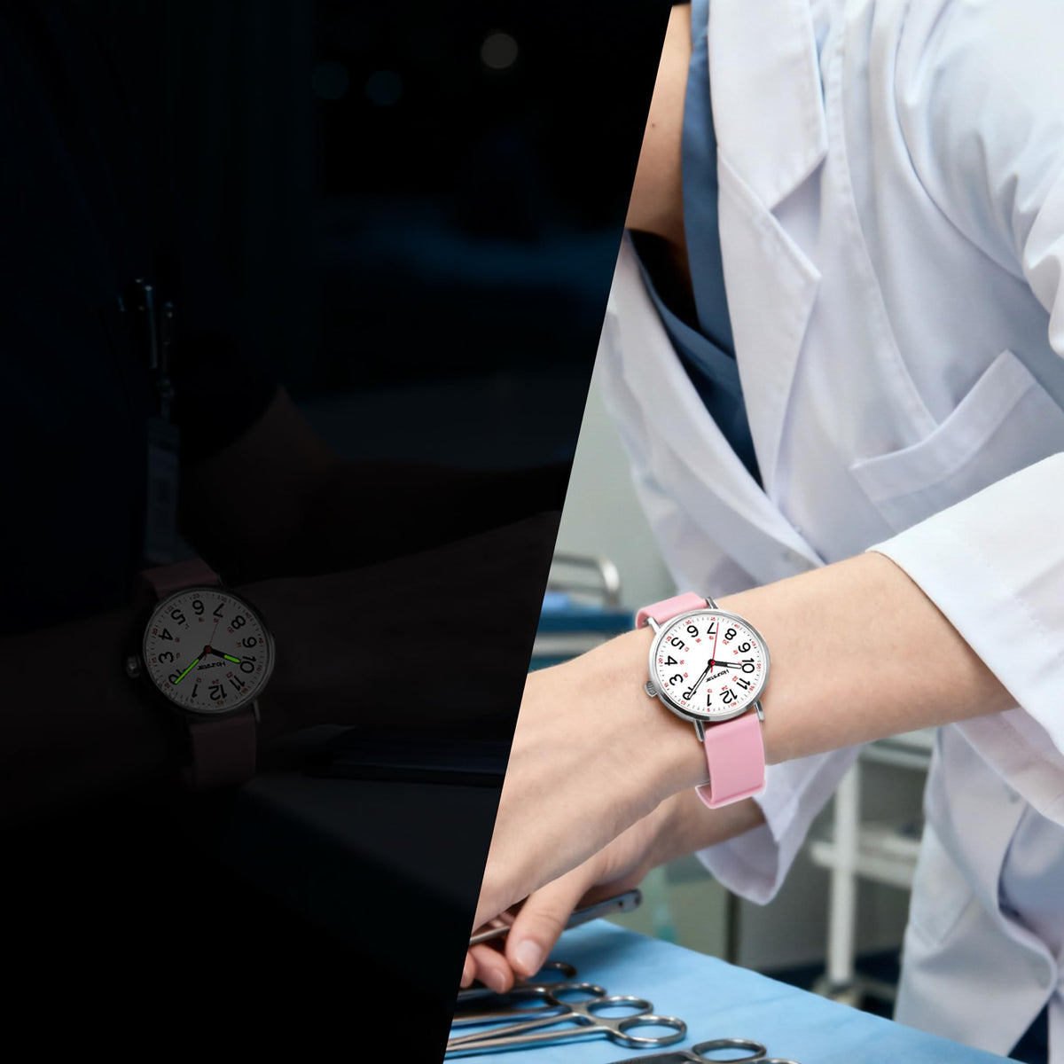 Women's Analog Nurse Watch with Second Hand for Nursing, 12/24 Time, Silicone Band, Easy Read