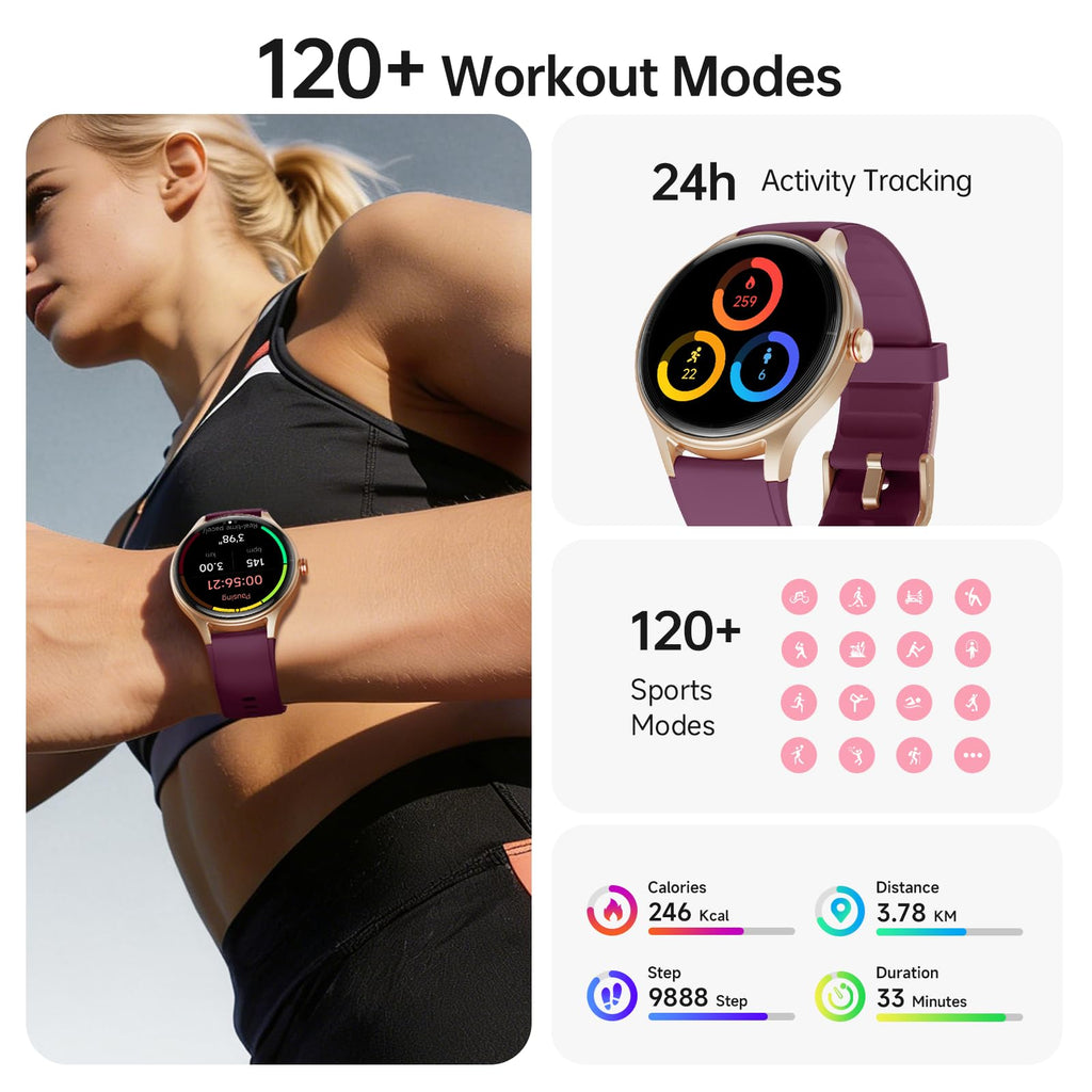 Woneligo Smart Watch for Women,1.57inch AMOLED Touchscreen Fitness Watch for iPhone & Android,Heart Rate/Sp02/Sleep Monitor,110+ Sport Modes IP68 Waterproof Bluetooth Calls,2 Bands (Pink, 1.57)