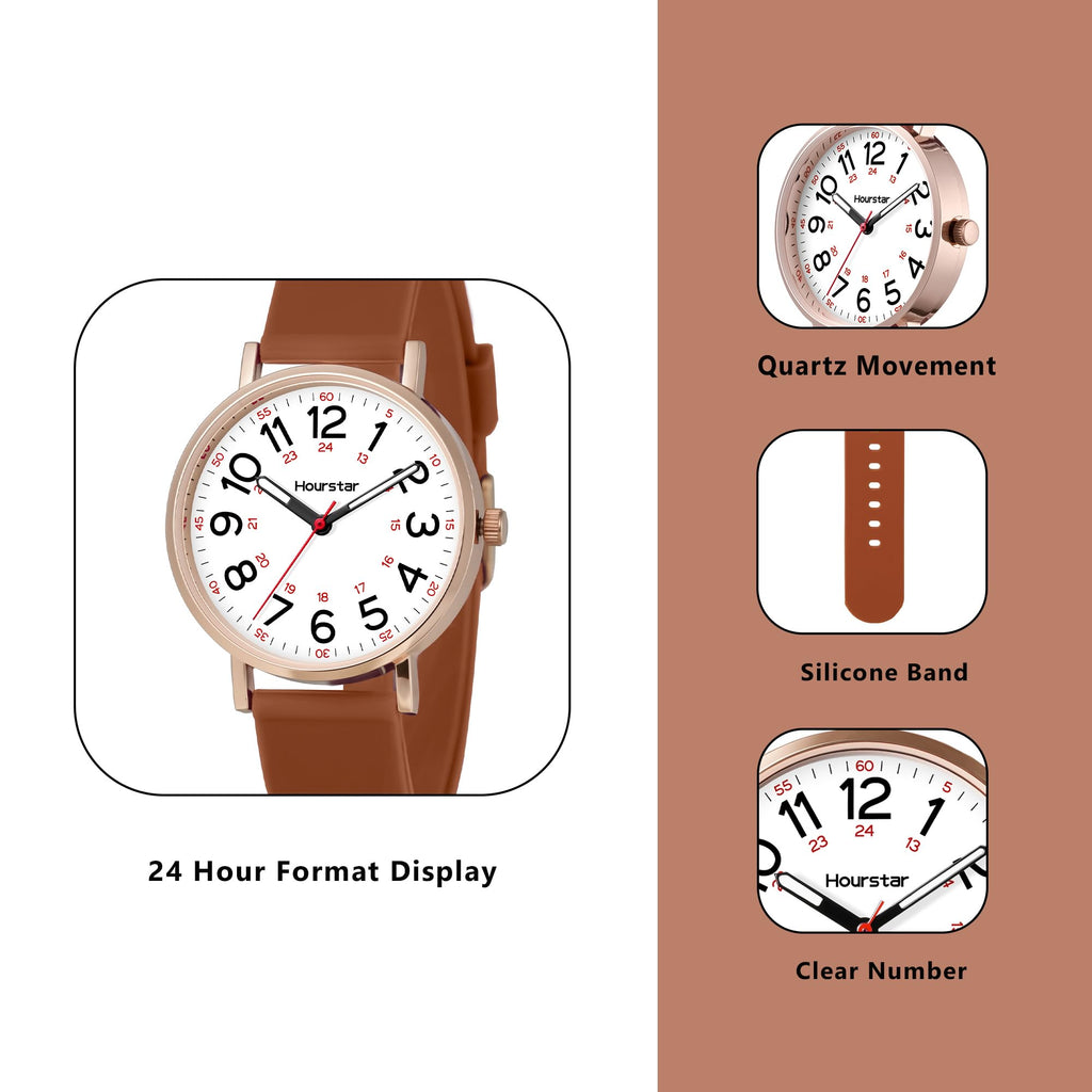 Women's Analog Nurse Watch with Second Hand for Nursing, 12/24 Time, Silicone Band, Easy Read