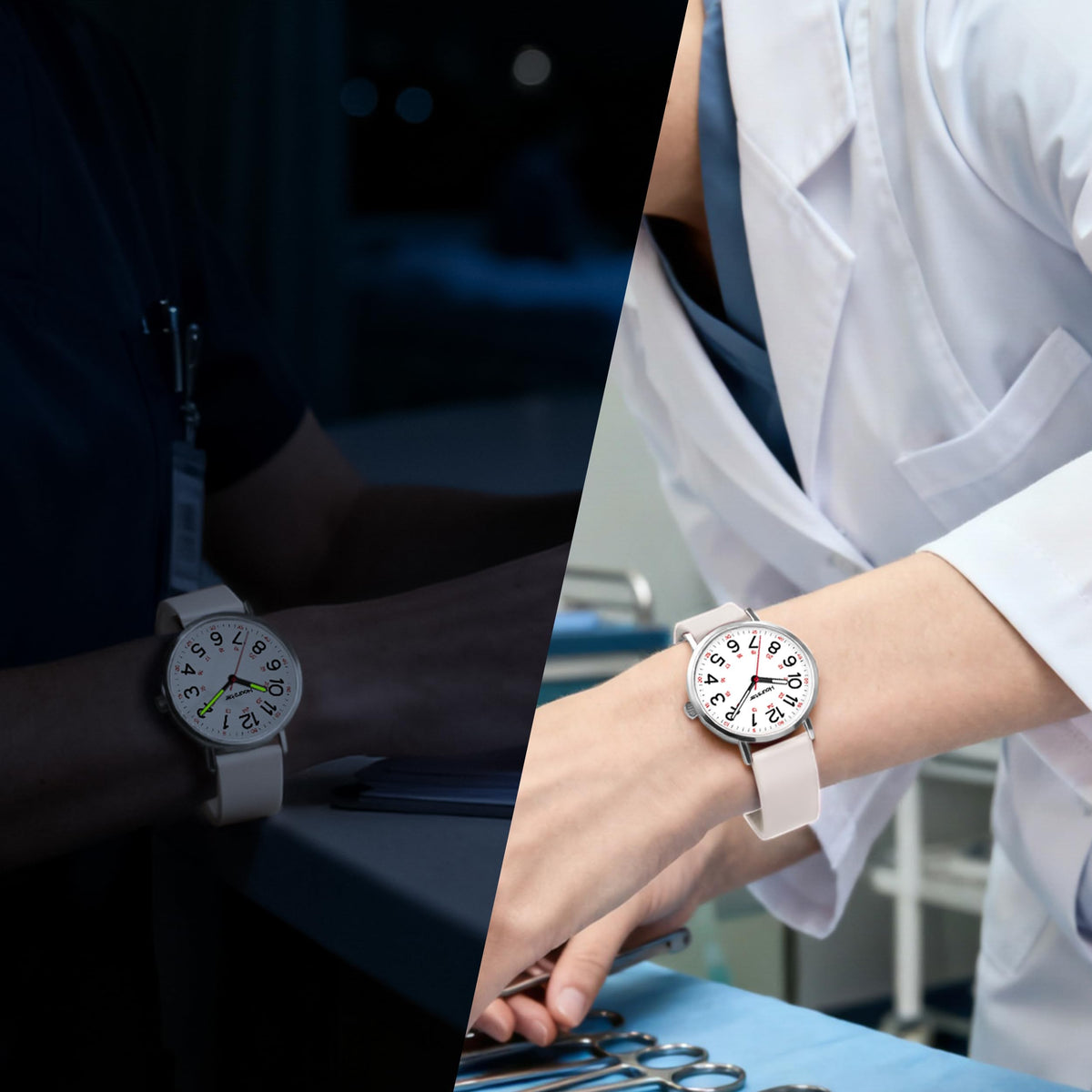 Women's Analog Nurse Watch with Second Hand for Nursing, 12/24 Time, Silicone Band, Easy Read