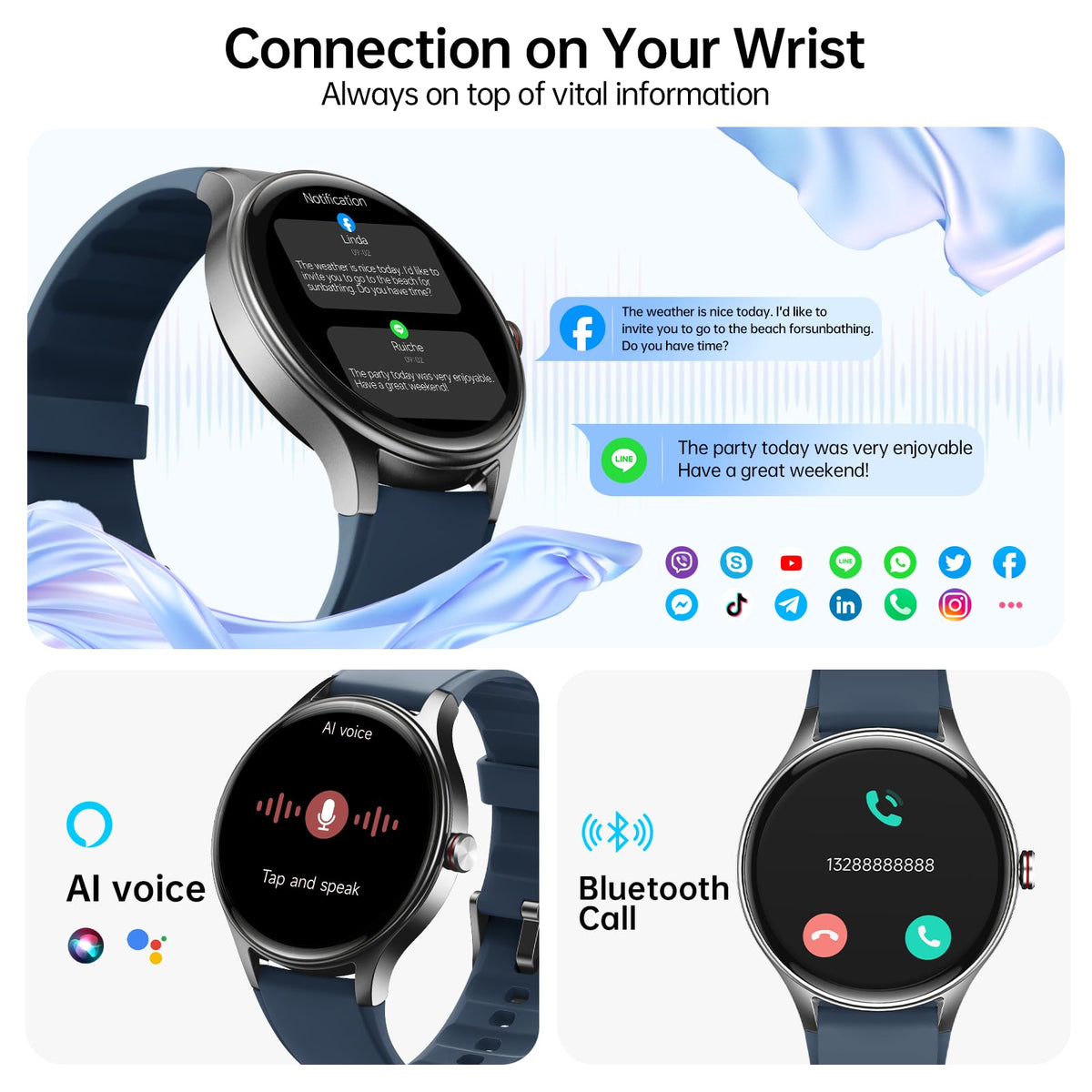 Woneligo Smart Watch for Women,1.57inch AMOLED Touchscreen Fitness Watch for iPhone & Android,Heart Rate/Sp02/Sleep Monitor,110+ Sport Modes IP68 Waterproof Bluetooth Calls,2 Bands (Pink, 1.57)