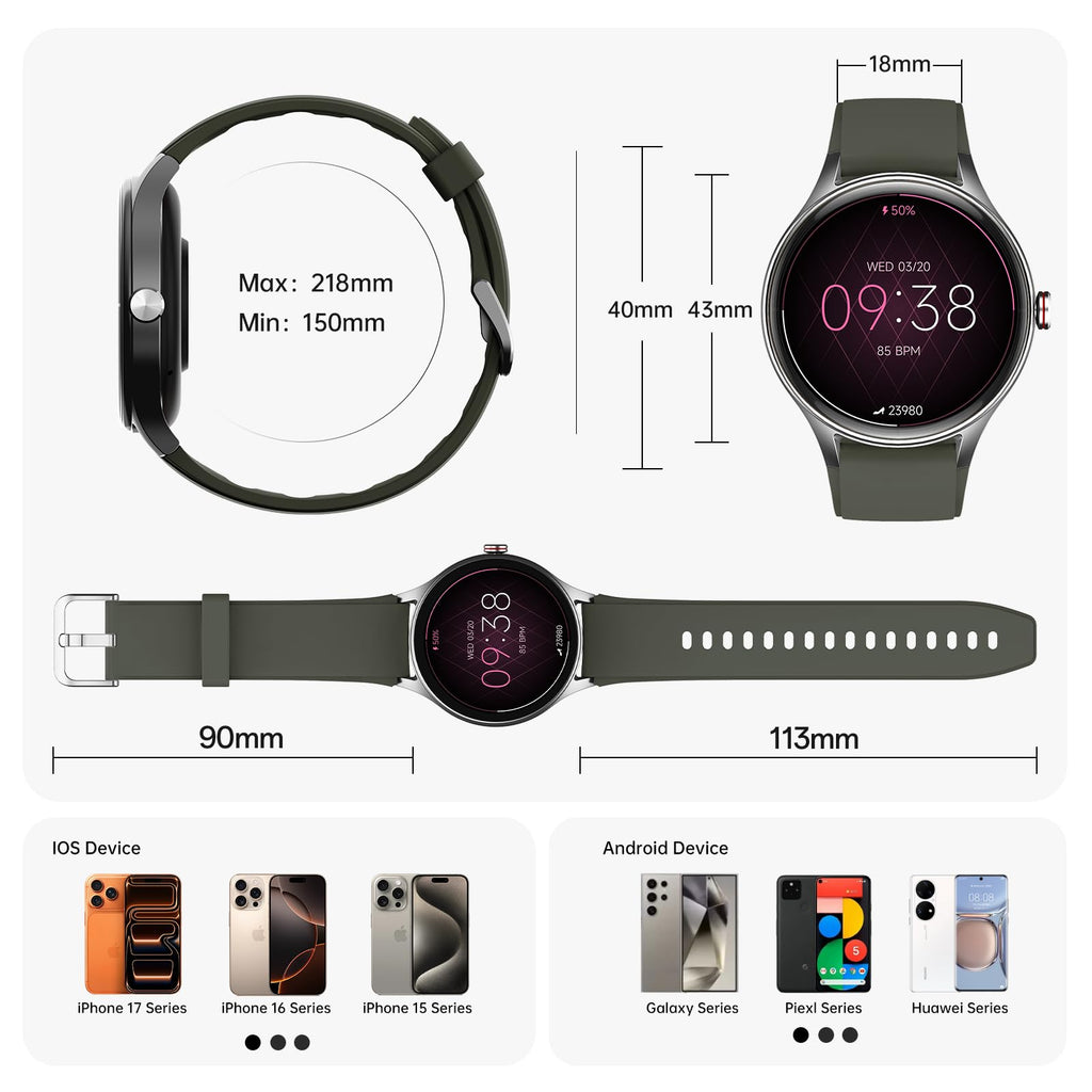 Woneligo Smart Watch for Women,1.57inch AMOLED Touchscreen Fitness Watch for iPhone & Android,Heart Rate/Sp02/Sleep Monitor,110+ Sport Modes IP68 Waterproof Bluetooth Calls,2 Bands (Pink, 1.57)