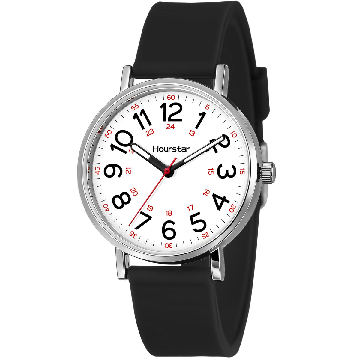 Women's Analog Nurse Watch with Second Hand for Nursing, 12/24 Time, Silicone Band, Easy Read