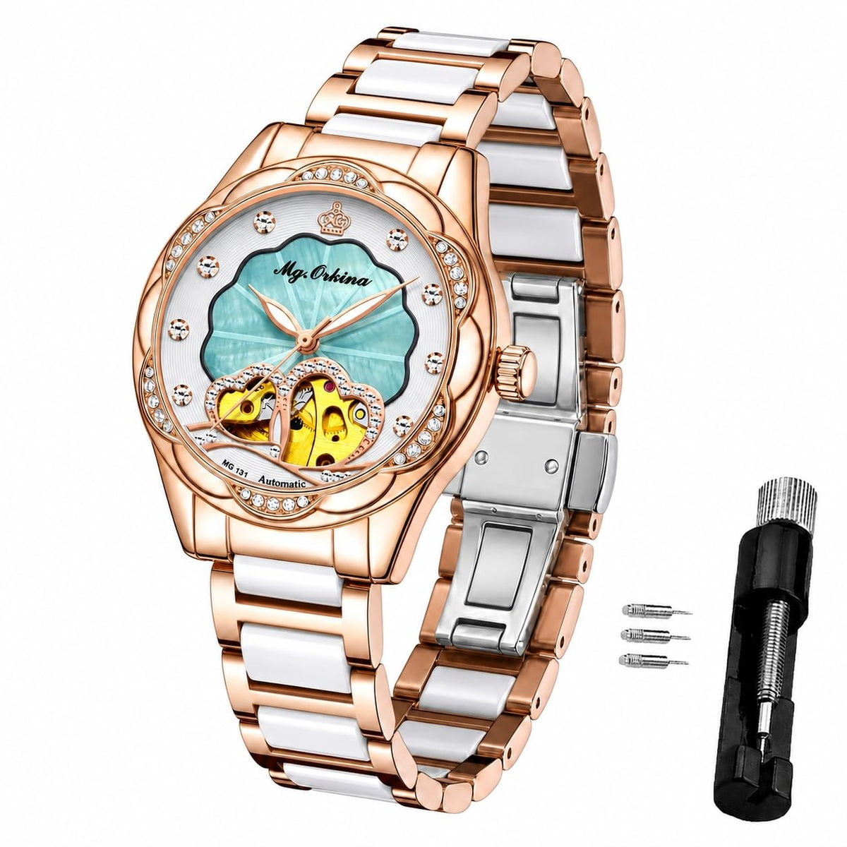 Vetra Women Watches Automatic Luxury Diamond Dress Ladies Watch Fashion Waterproof Ceramic Strap Rose Gold Self Winding Female Wrist Watch