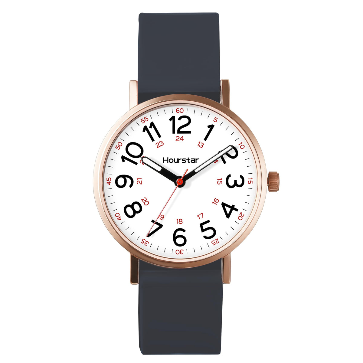 Women's Analog Nurse Watch with Second Hand for Nursing, 12/24 Time, Silicone Band, Easy Read