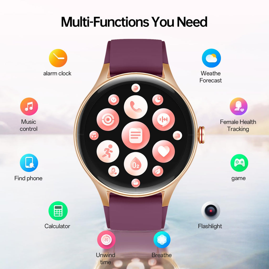 Woneligo Smart Watch for Women,1.57inch AMOLED Touchscreen Fitness Watch for iPhone & Android,Heart Rate/Sp02/Sleep Monitor,110+ Sport Modes IP68 Waterproof Bluetooth Calls,2 Bands (Pink, 1.57)