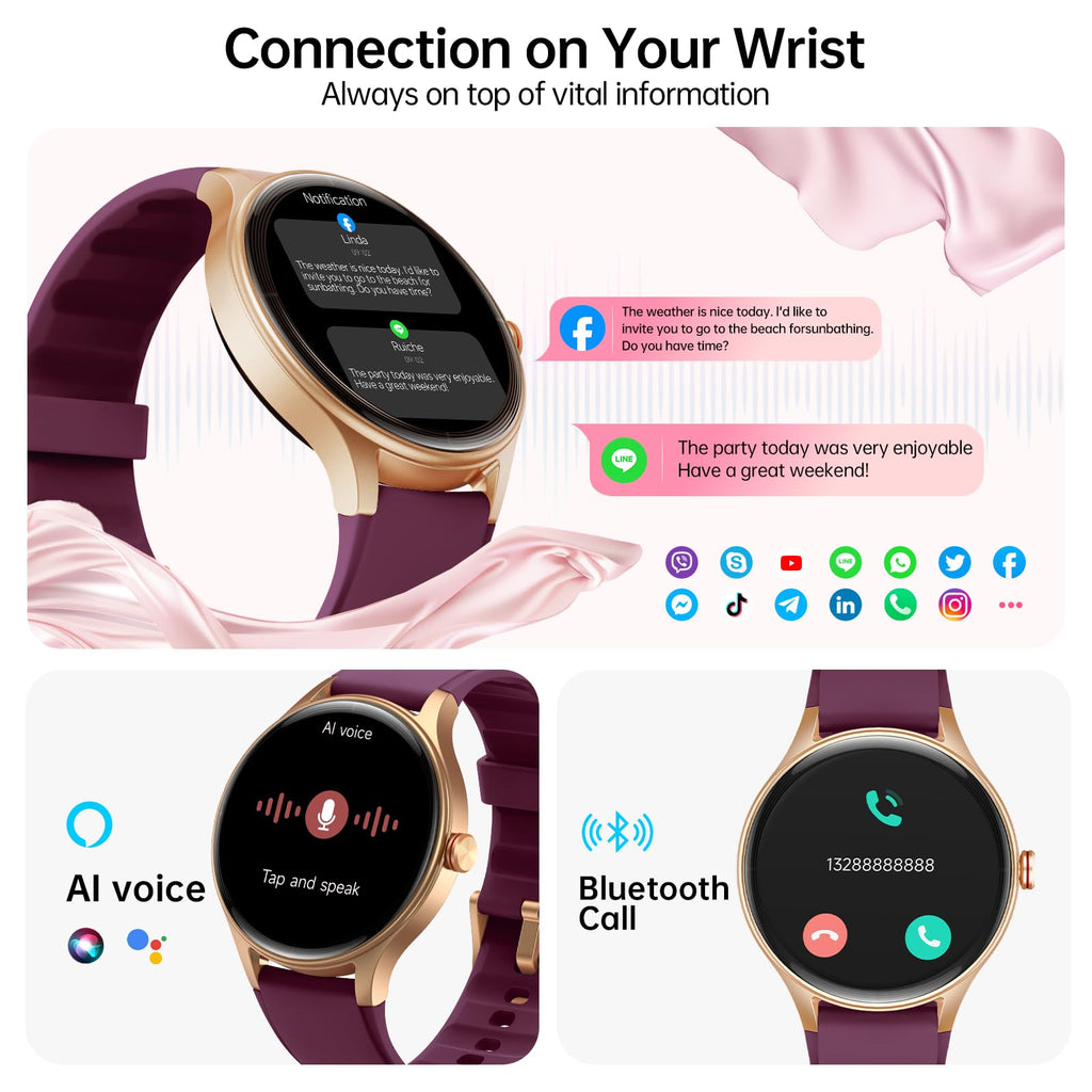 Woneligo Smart Watch for Women,1.57inch AMOLED Touchscreen Fitness Watch for iPhone & Android,Heart Rate/Sp02/Sleep Monitor,110+ Sport Modes IP68 Waterproof Bluetooth Calls,2 Bands (Pink, 1.57)