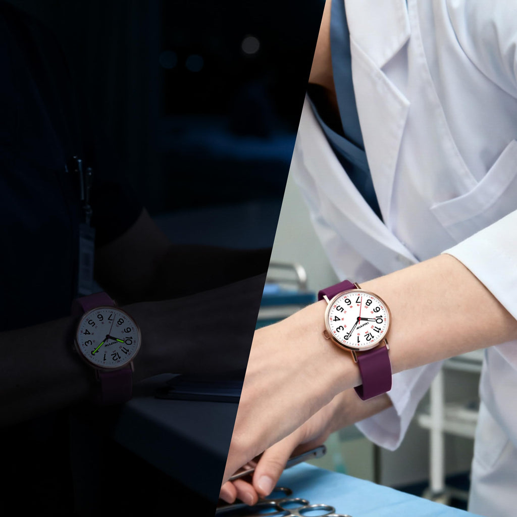 Women's Analog Nurse Watch with Second Hand for Nursing, 12/24 Time, Silicone Band, Easy Read