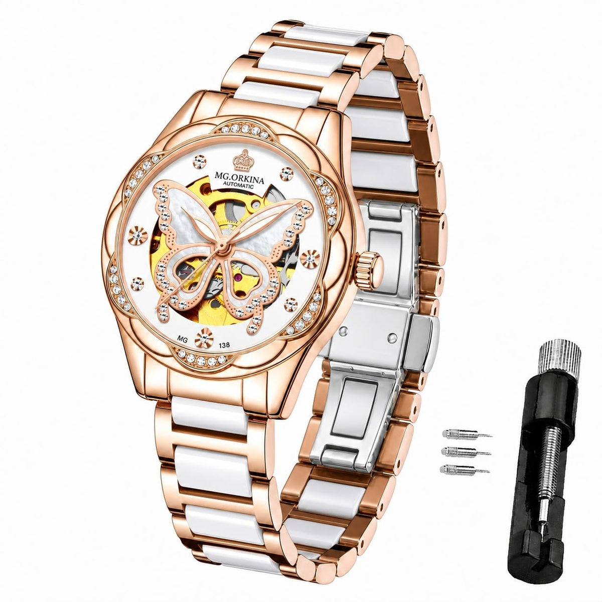 Vetra Women Watches Automatic Luxury Diamond Dress Ladies Watch Fashion Waterproof Ceramic Strap Rose Gold Self Winding Female Wrist Watch