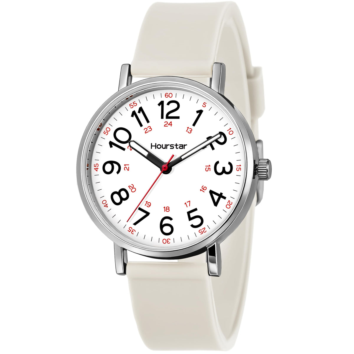 Women's Analog Nurse Watch with Second Hand for Nursing, 12/24 Time, Silicone Band, Easy Read