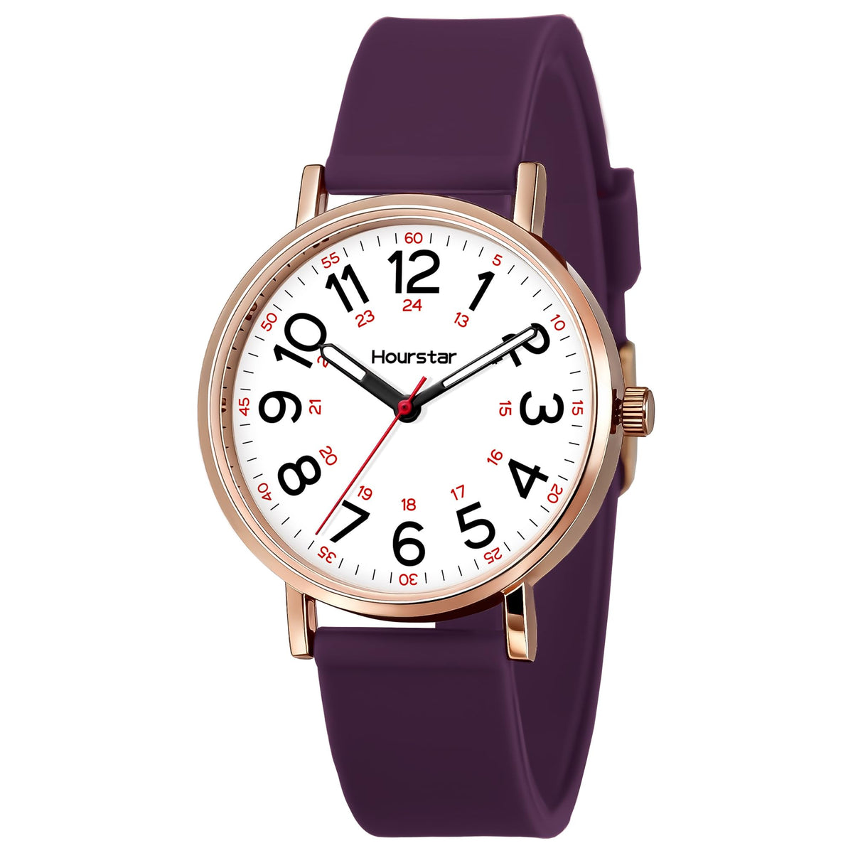 Women's Analog Nurse Watch with Second Hand for Nursing, 12/24 Time, Silicone Band, Easy Read