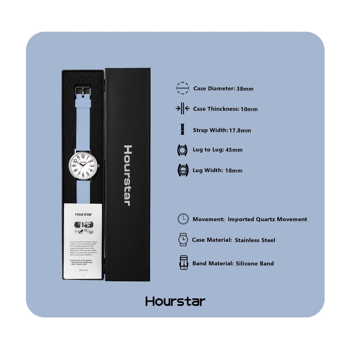 Women's Analog Nurse Watch with Second Hand for Nursing, 12/24 Time, Silicone Band, Easy Read