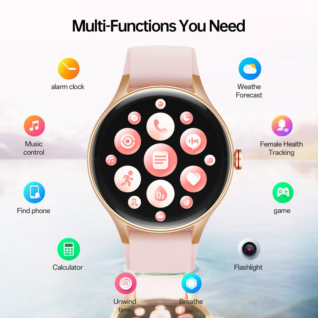Woneligo Smart Watch for Women,1.57inch AMOLED Touchscreen Fitness Watch for iPhone & Android,Heart Rate/Sp02/Sleep Monitor,110+ Sport Modes IP68 Waterproof Bluetooth Calls,2 Bands (Pink, 1.57)