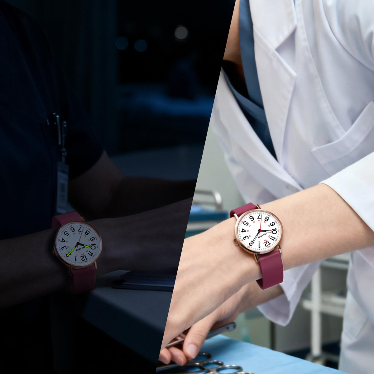 Women's Analog Nurse Watch with Second Hand for Nursing, 12/24 Time, Silicone Band, Easy Read