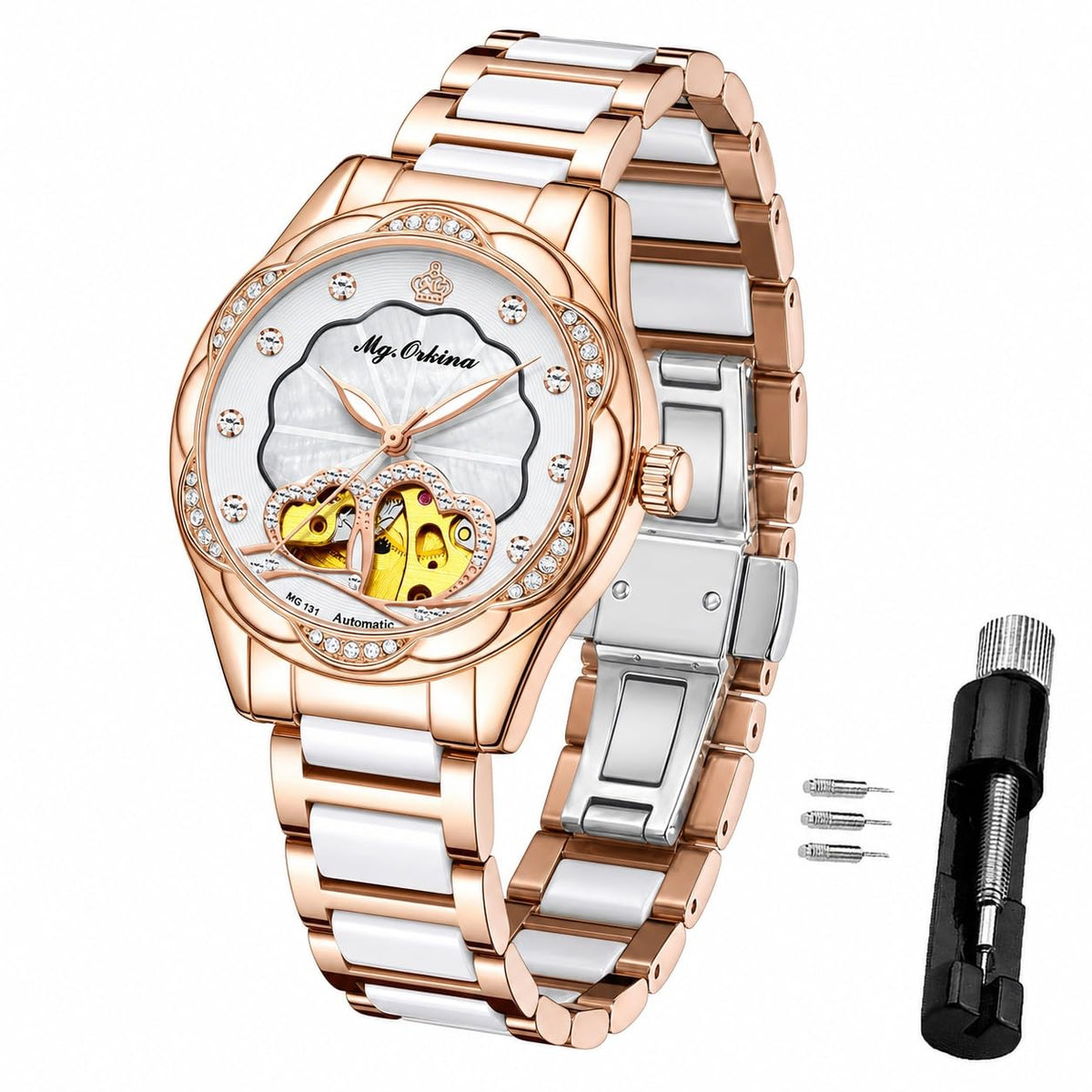 Vetra Women Watches Automatic Luxury Diamond Dress Ladies Watch Fashion Waterproof Ceramic Strap Rose Gold Self Winding Female Wrist Watch