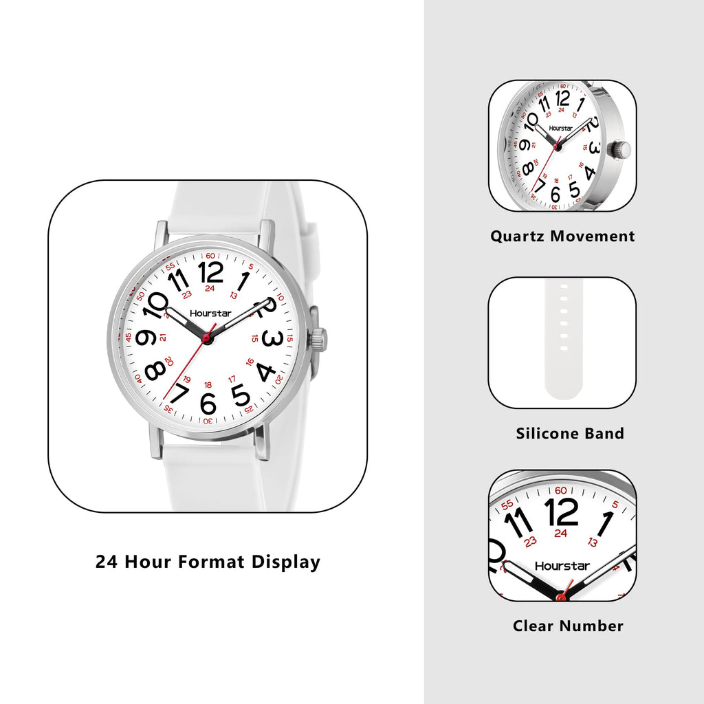 Women's Analog Nurse Watch with Second Hand for Nursing, 12/24 Time, Silicone Band, Easy Read