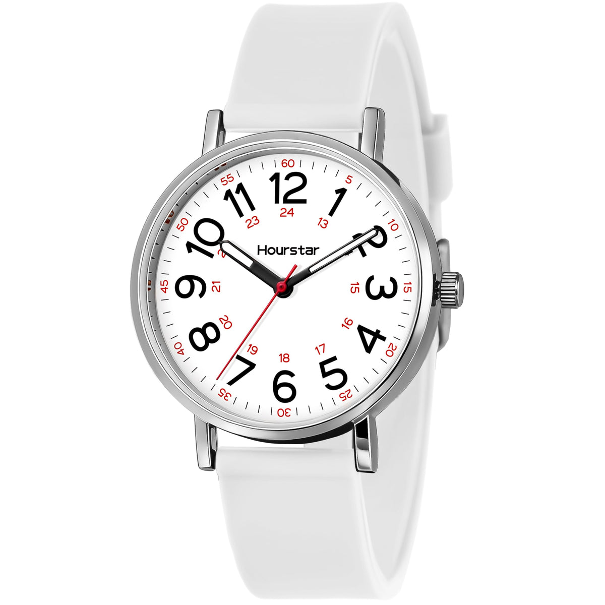 Women's Analog Nurse Watch with Second Hand for Nursing, 12/24 Time, Silicone Band, Easy Read