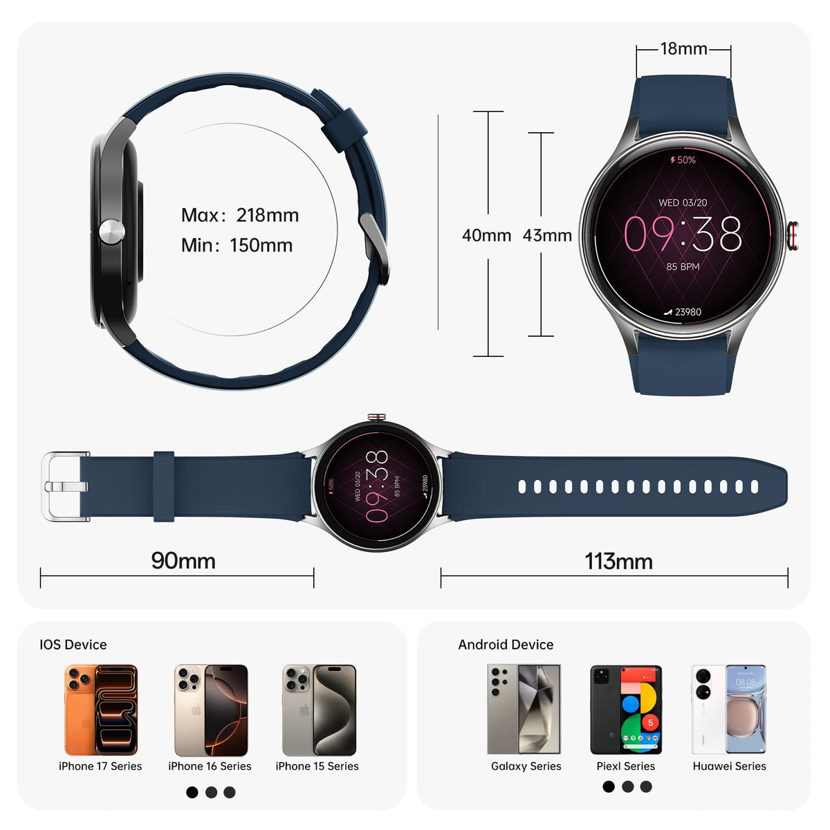 Woneligo Smart Watch for Women,1.57inch AMOLED Touchscreen Fitness Watch for iPhone & Android,Heart Rate/Sp02/Sleep Monitor,110+ Sport Modes IP68 Waterproof Bluetooth Calls,2 Bands (Pink, 1.57)