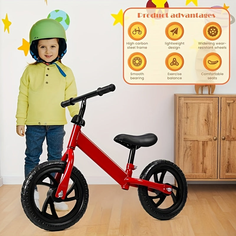 12-Inch Kids Balance Bike & Toddler Pedal-Less Scooter Baby Walker, Red