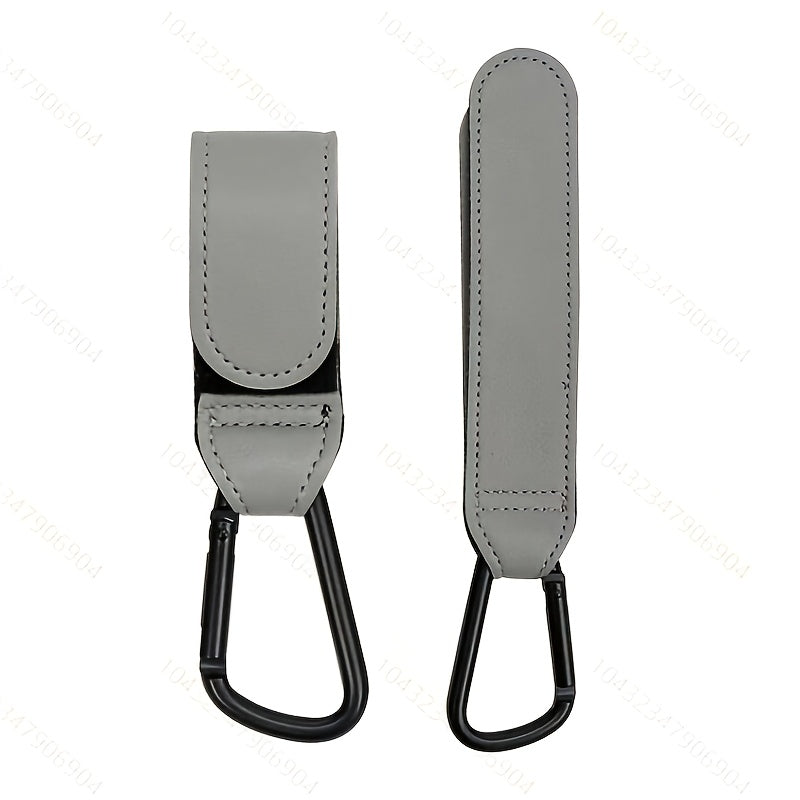 Faux Leather Stroller Hooks – Durable Multipurpose Stroller Hangers, Sleek Black Stroller Accessories, Ideal Gift for Moms