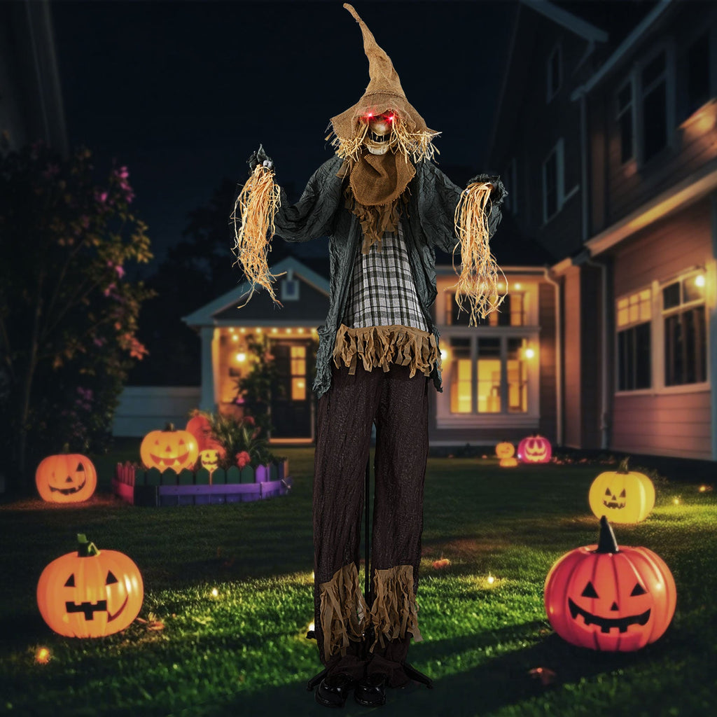 7 FT Halloween Decoration Animated Standing Scary Scarecrow with Light-up Eyes for Hunted Houses