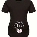 Women's Maternity Casual "I'm A GIRL" Foot Heart Graphic Short Sleeve Slim Fit T-shirt Top for Summer
