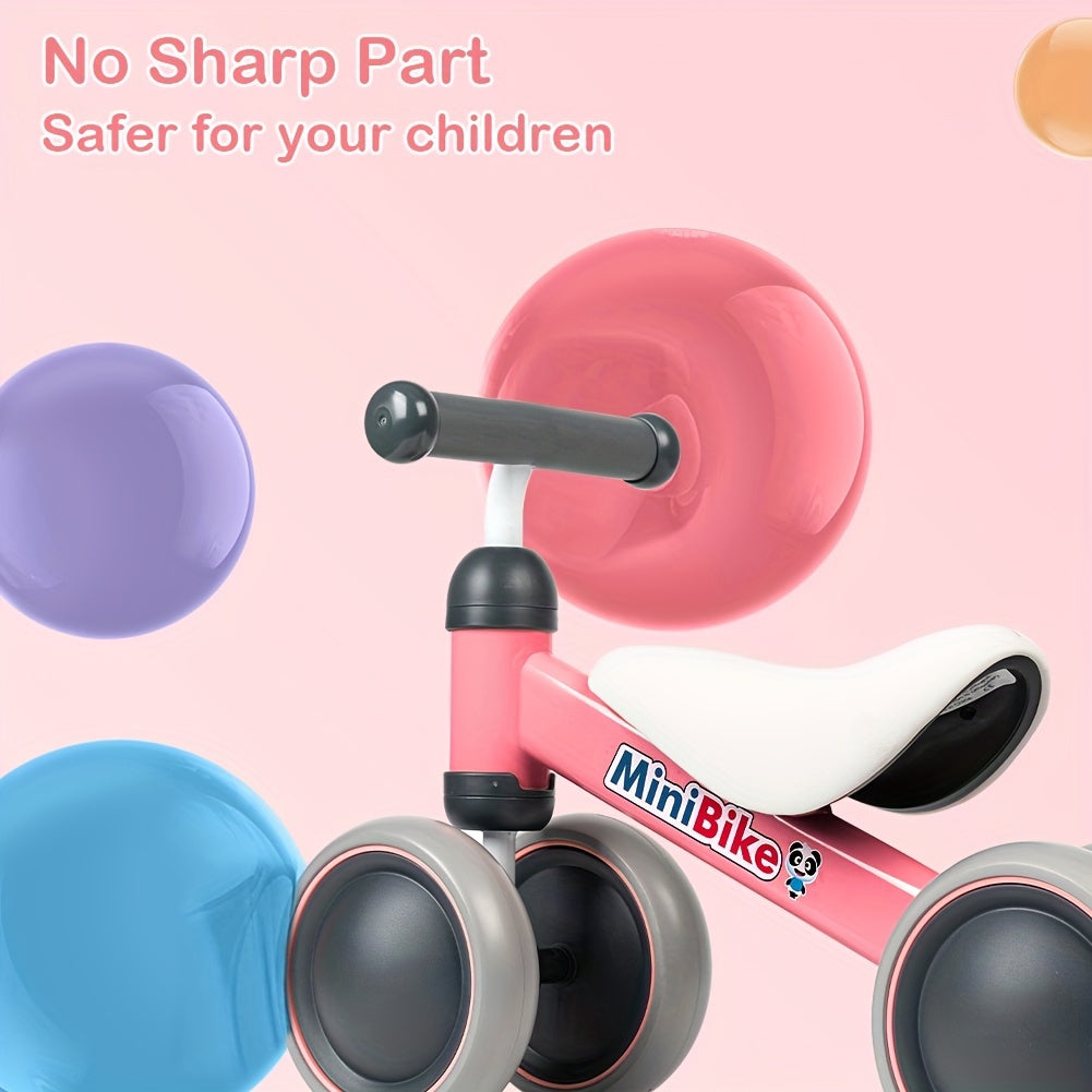 Baby Balance Bike for 12-24 Month Toddlers - No-Pedal Toddler Bike with 4 Silent EVA Wheels, Carbon Steel Frame, Pink - First Birthday Gift