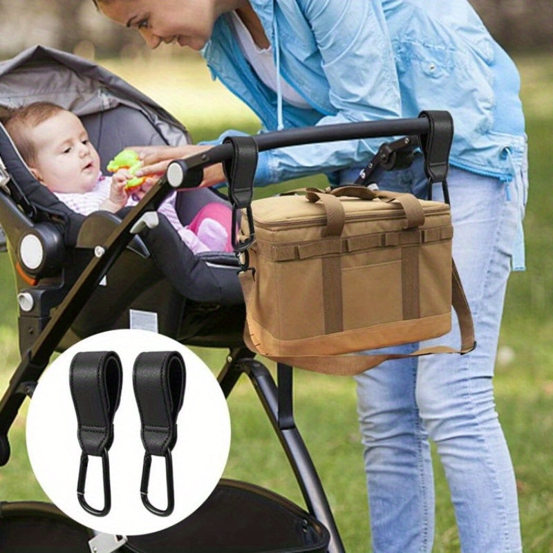 1-Pack Aluminum Alloy Stroller Hook Clip with PU Leather Strap – Heavy-Duty Stroller & Car Seat Organizer Clip with Secure Clasp for Diaper Bags & Shopping