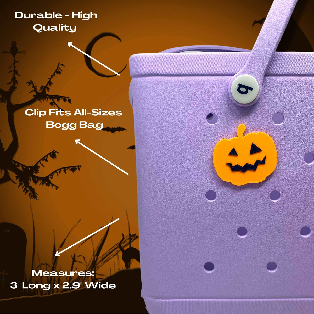 BOGLETS - Halloween Tote Bag Charms Compatible with Bogg Bags (Jack O' Lantern)