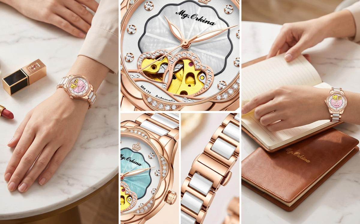 Vetra Women Watches Automatic Luxury Diamond Dress Ladies Watch Fashion Waterproof Ceramic Strap Rose Gold Self Winding Female Wrist Watch